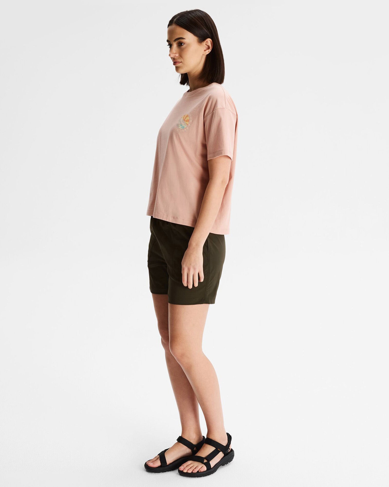 Women's Kathmandu Logo Sunburst Organic Cotton T-Shirt - Soft Mineral Wash Tee for Casual Wear & Outdoor Adventures