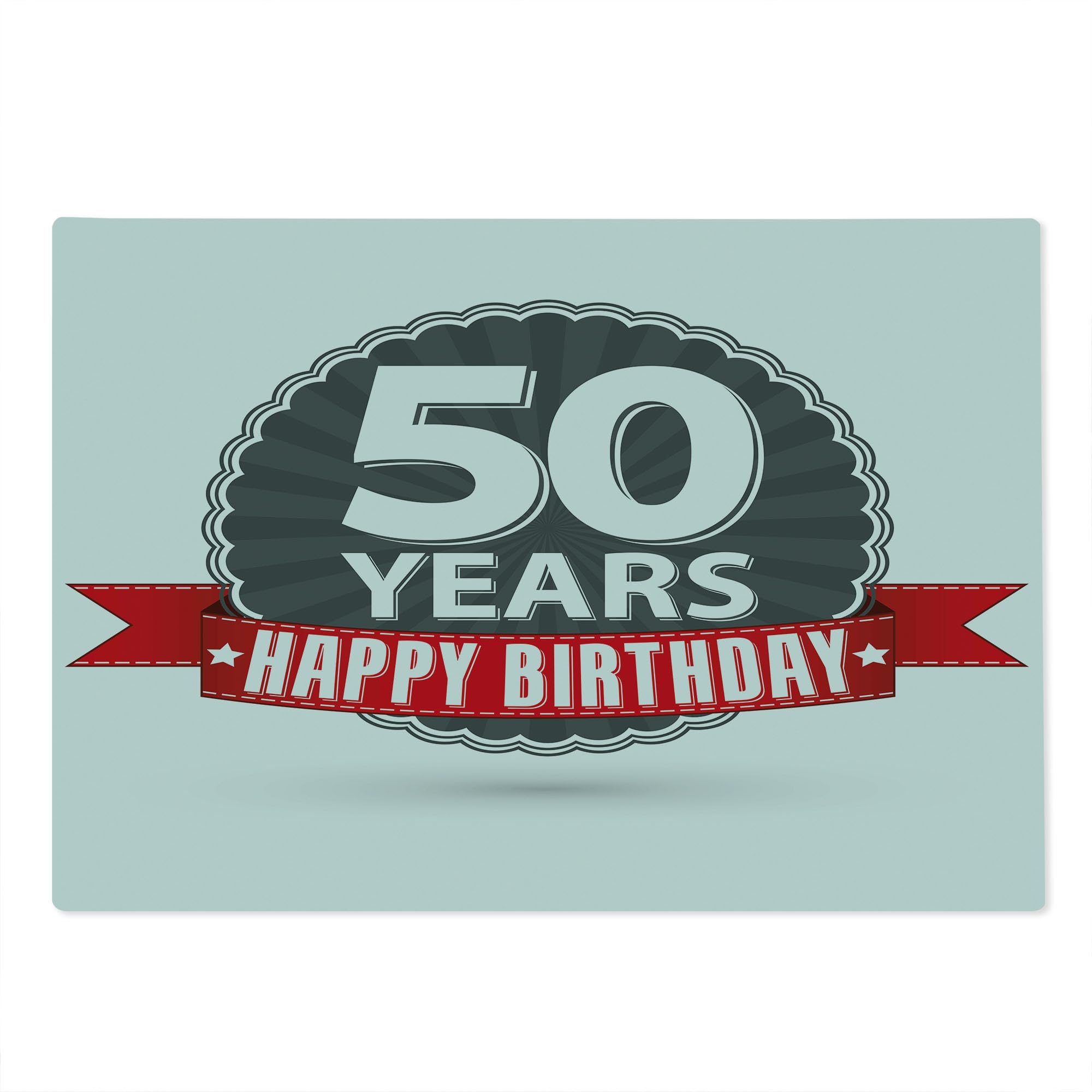 Ambesonne 50th Birthday Cutting Board - Retro Red Ribbon Classic Design Tempered Glass Serving Board - Large Grey Red White - Perfect for Anniversary Gifts & Party Decor