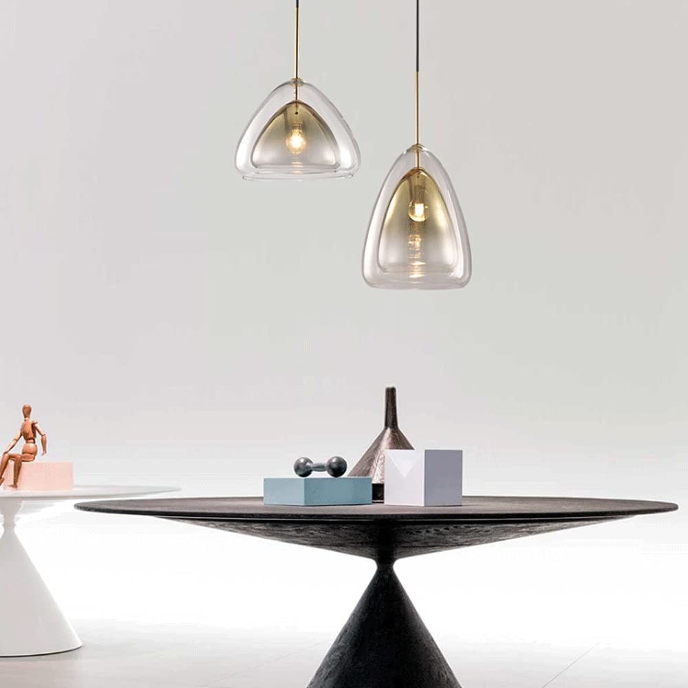 Modern Glass Pendant Light - Minimalist Double Layer Ceiling Lamp with Gradient Gold Finish | Stylish Lighting for Living Room, Bedroom, Office & Dining Area