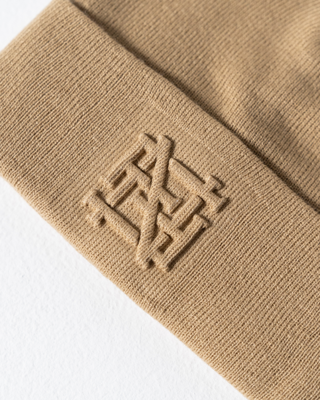 Embroidered Knit Beanie Hat for Men & Women - Light Tan Winter Warm Fleece Lined Skull Cap - Perfect for Outdoor Activities, Hiking, and Cold Weather Fashion