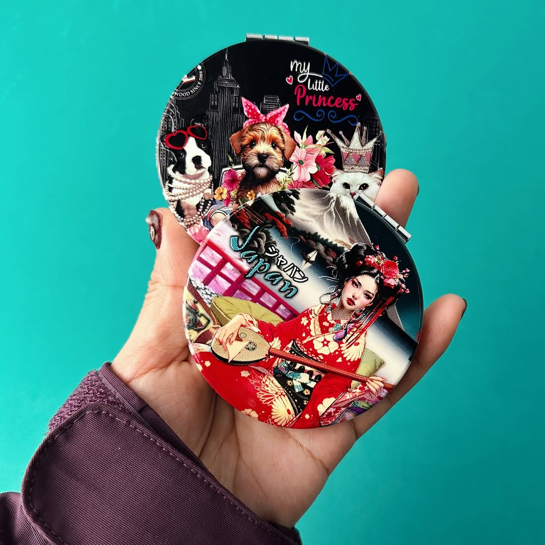Round Compact Mirror with Case - Portable Travel Makeup Mirror for Women & Men - Perfect for Home, Office, Travel, and Handbag Essentials