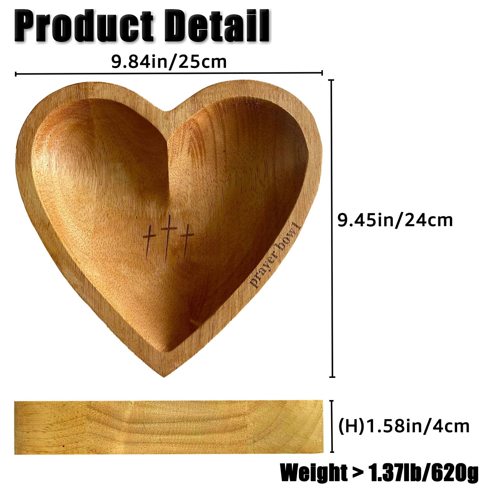Wooden Prayer Bowl with Heart-Shaped Design & Inspirational Cards - Christian Religious Gift for Women, Men, Mom & Dad - Perfect for Mother's Day, Birthday, Retirement - Home Decor & Spiritual Meditation Accessory