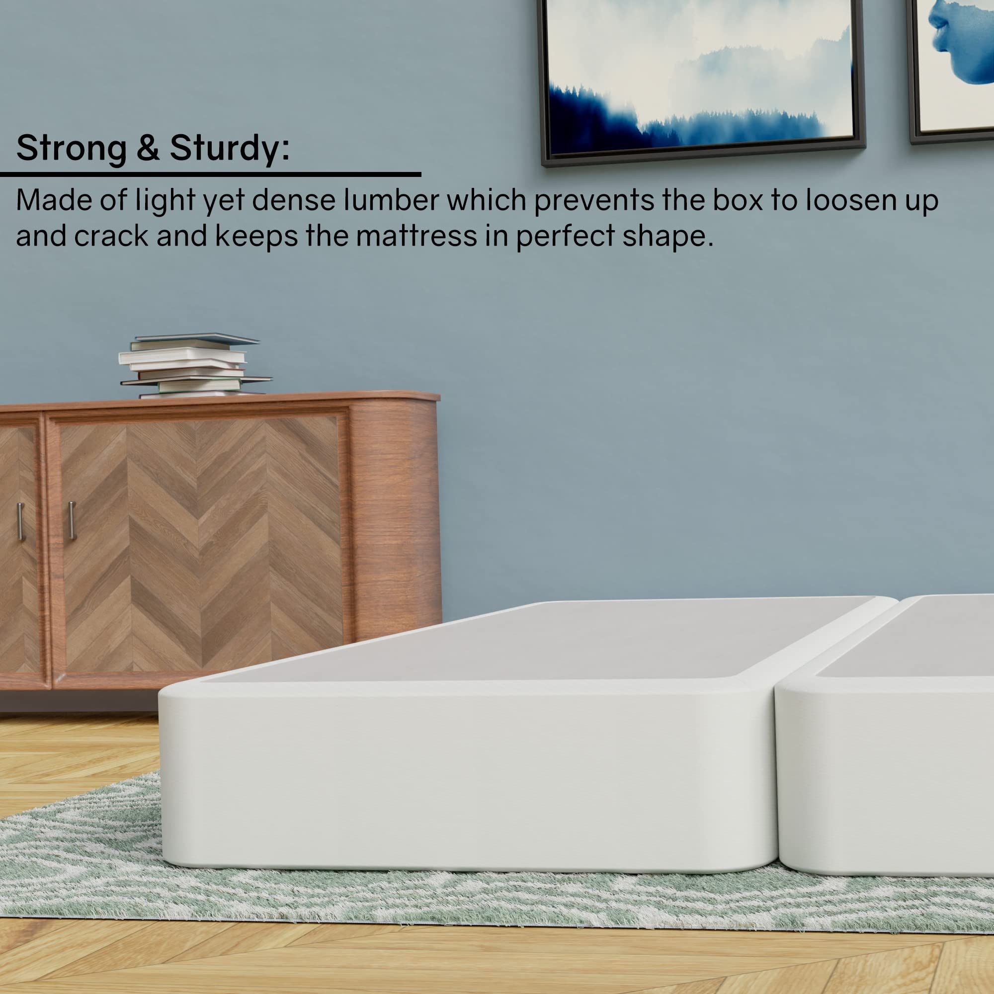 4-Inch Sturdy Split Box Spring Coil for Mattress Support - Durable & Fully Assembled Natural Wood Foundation - King Size Bed Frame - White - Perfect for Bedroom, Guest Room & Dormitory Use