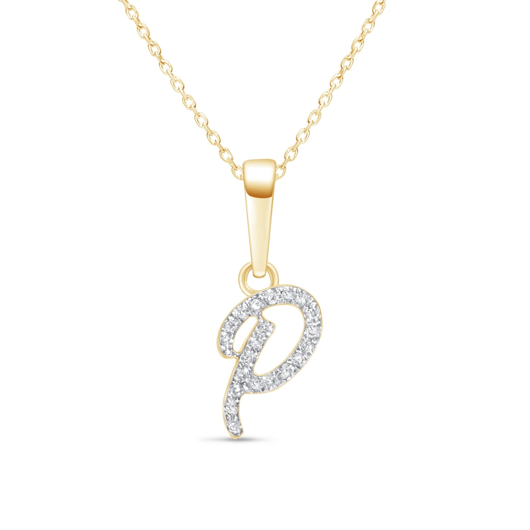 14K Solid Yellow Gold Cursive Diamond Initial Necklace - Personalized Monogram Jewelry for Women, Gift for Her, Birthday, Anniversary, Valentine's Day