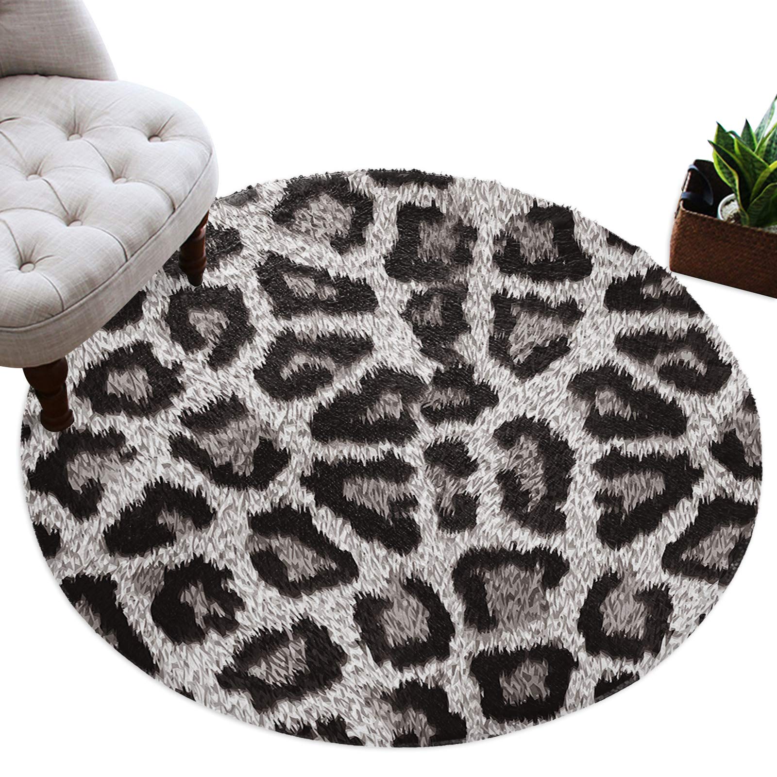 Fluffy Round Area Rug 3.3ft - Soft Leopard Print Cheetah Shaggy Carpet | Non-Slip Fuzzy Circular Floor Mat for Living Room, Bedroom, Nursery | Cozy Home Decor Accent for Kids Room, Dorm & Apartment