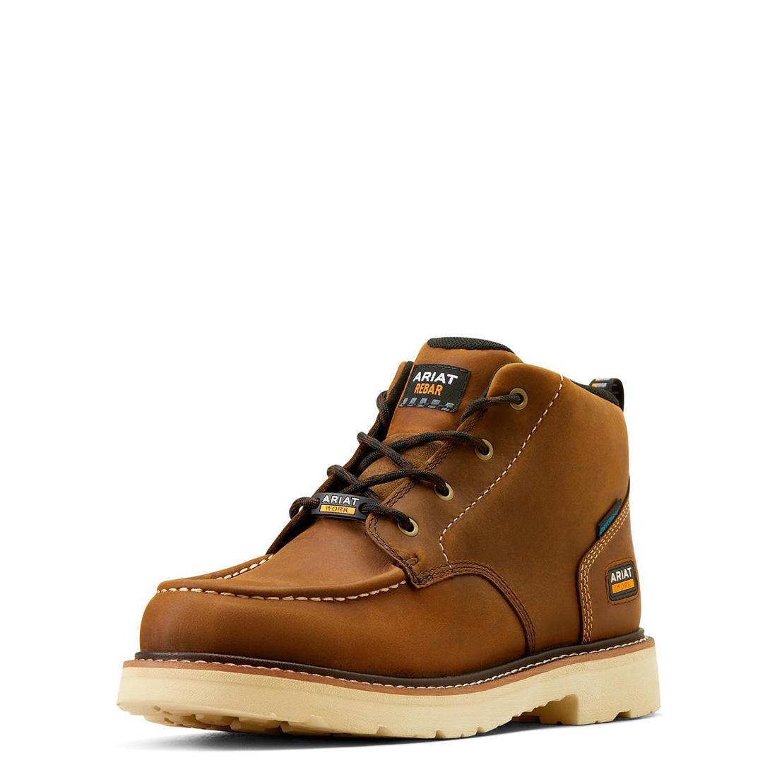 Waterproof Distressed Brown Soft Toe Chukka Boots for Construction Work - Heavy Duty Rebar Lift Safety Shoes for Outdoor Work & Hiking