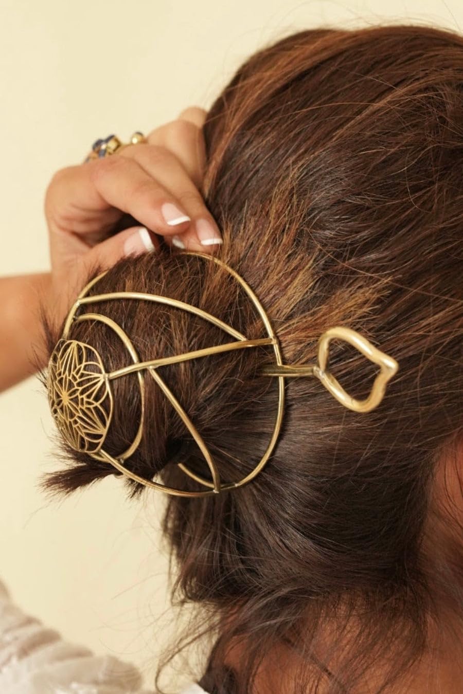 Elegant Brass Hair Bun Cage with Hair Fork - Gold Hair Clip for Thin Hair, Secure Bun Holder & Spiral Hair Pin - Women's Styling Accessories for Weddings, Parties & Everyday Elegance