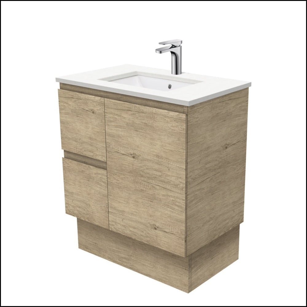 Fienza Crystal Pure SC75SKL 30-Inch Undermount Bathroom Vanity with Stone Top - Scandi Oak Edge, Left Side Drawers & Kickboard - Perfect for Modern & Scandinavian Style Bathrooms