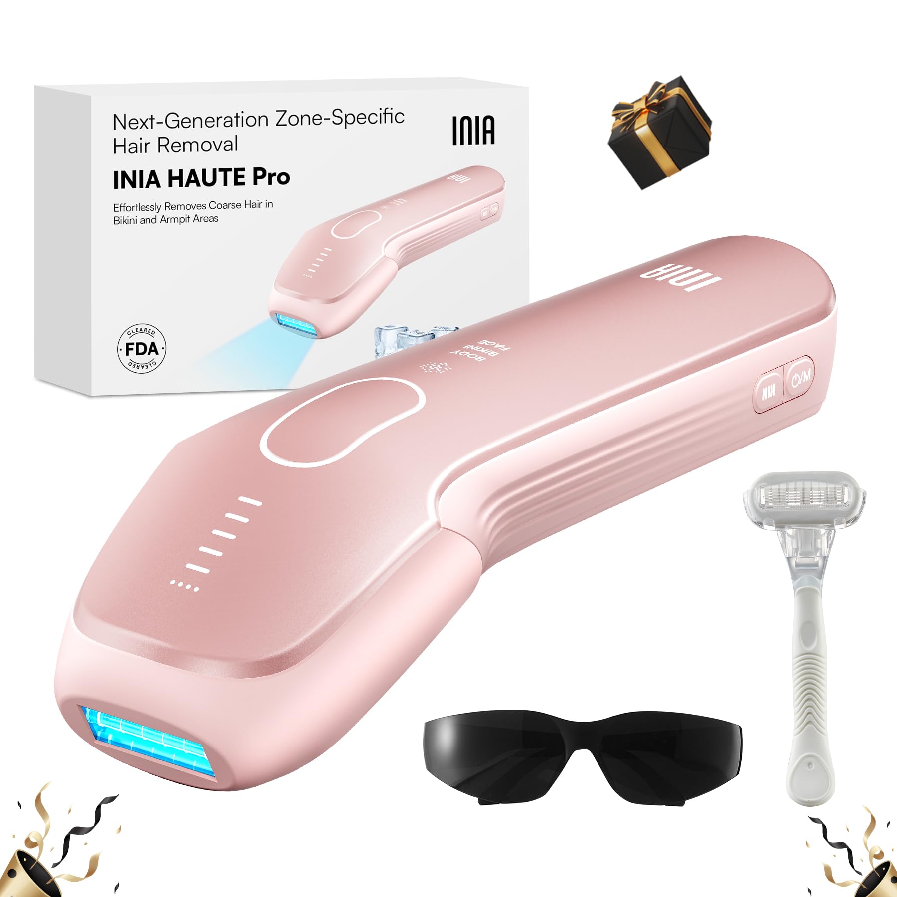Painless At-Home IPL Laser Hair Removal Device with Ice-Cooling Technology for Women & Men - Effective Permanent Hair Remover for Bikini, Legs, Arms & Full Body - Latest Generation for Smooth Skin | Perfect for Home Use, Travel & Salon-Quality Results (Pink)