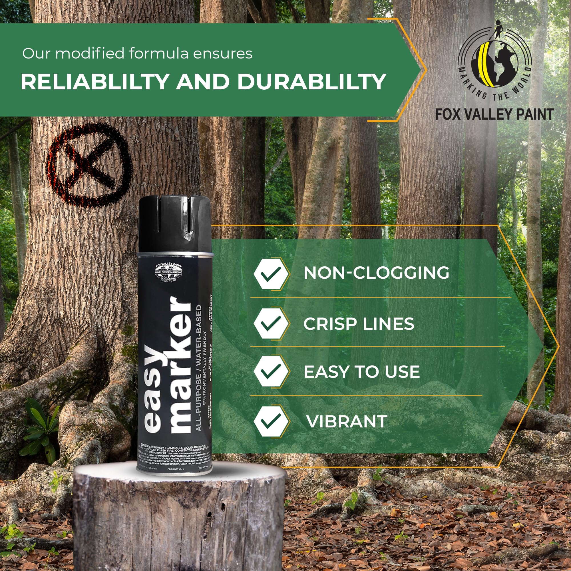 Fox Valley Easy Marker Inverted Utility Marking Spray Paint - 18 oz (Pack of 12), Black - Ideal for Grass, Tree & Parking Lot Marking - Perfect for Landscaping, Construction & Property Maintenance