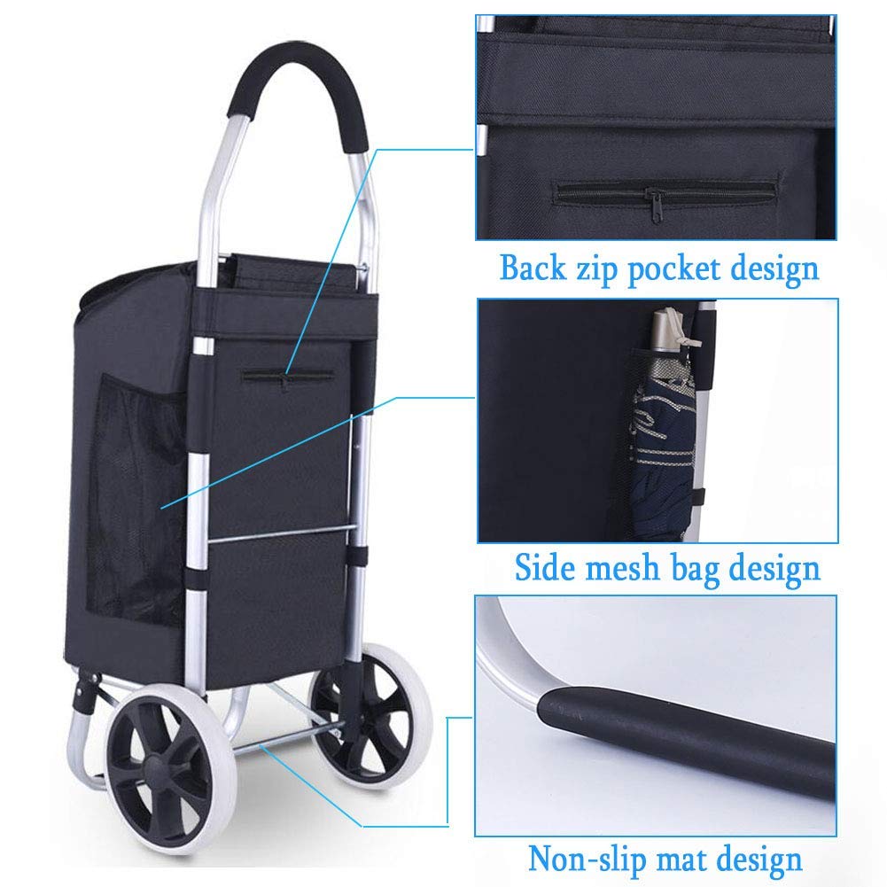 Collapsible Folding Wagon Cart - Heavy Duty 2-Wheel Shopping Trolley with Removable Waterproof Grocery Bag | Foldable Compact Design for Grocery Shopping, Beach Trips, Camping & Outdoor Activities