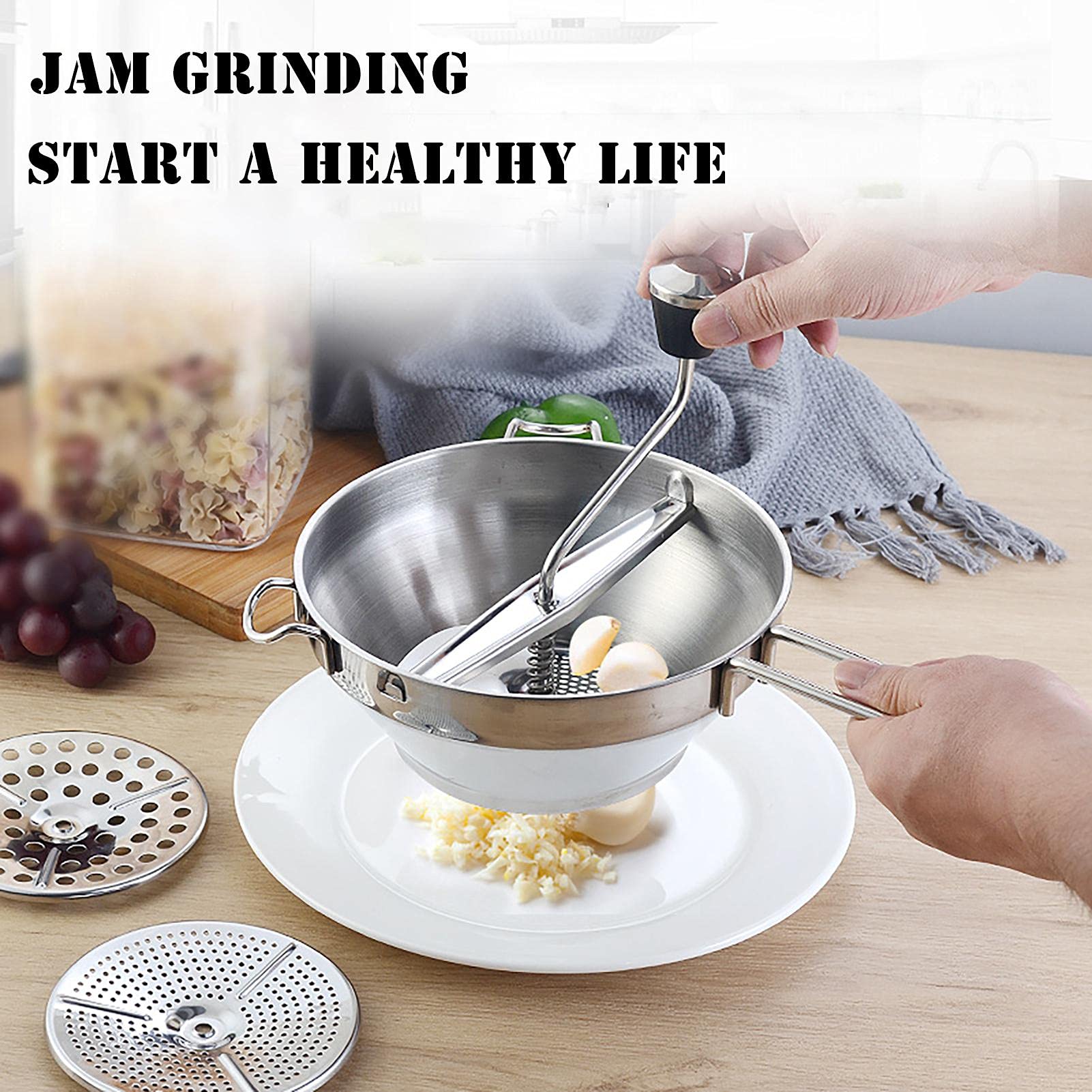 Premium Stainless Steel Food Mill with 3 Interchangeable Discs - Manual Puree Maker for Tomato Sauce, Applesauce, Jam & Baby Food - Durable Rotary Food Grinder for Home Kitchen & Canning