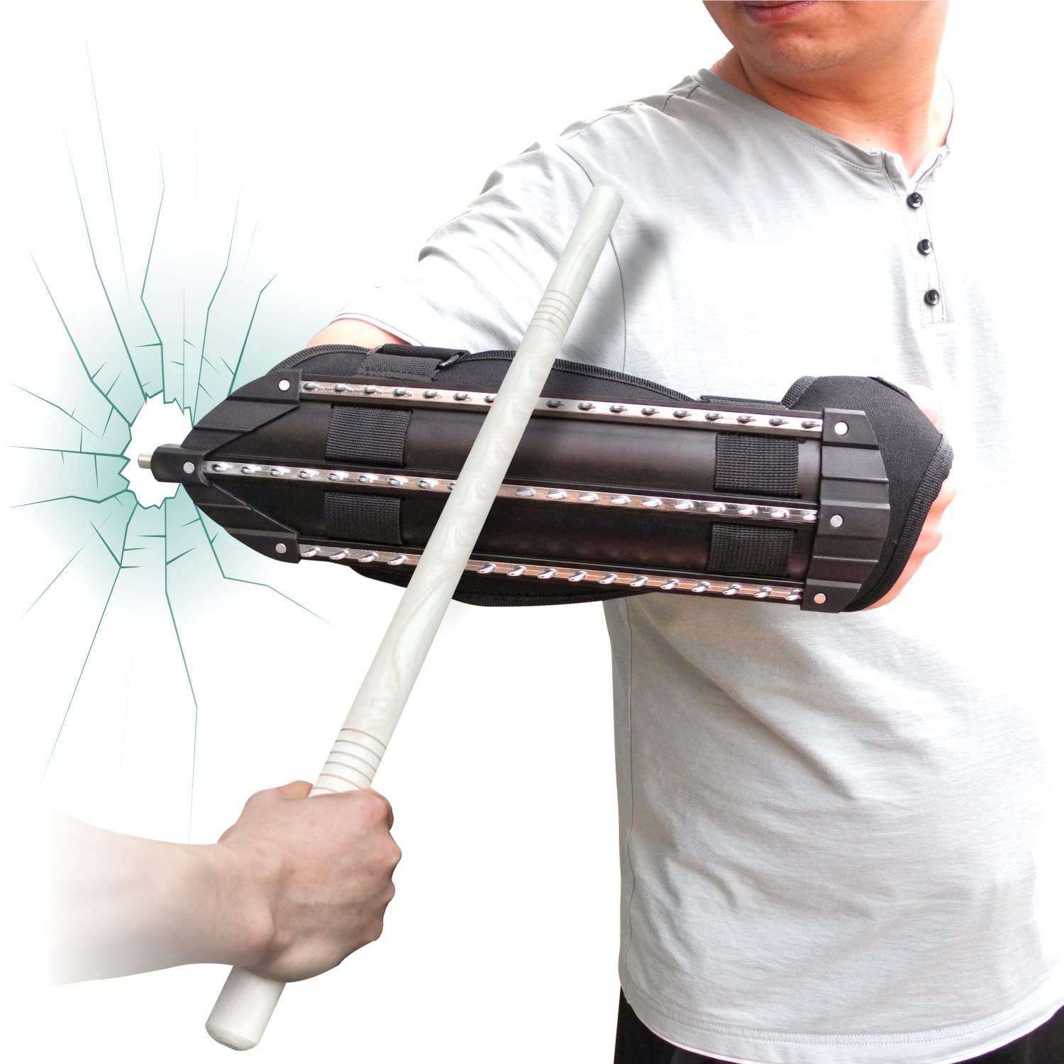 Lightweight Aluminum Alloy Forearm Armor Shield with Window Breaker - Tactical Self Defense Gear for Outdoor Sports, Cosplay & Survival Scenarios