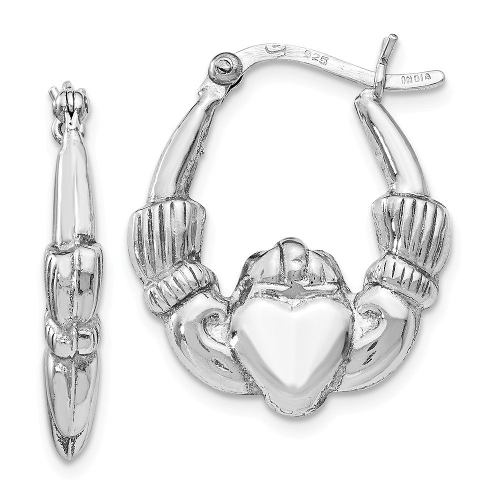 Sterling Silver Polished Claddagh Hinged Hoop Earrings for Women - Irish Celtic Jewelry Gift for Her - Perfect for Weddings, Anniversaries & Everyday Wear