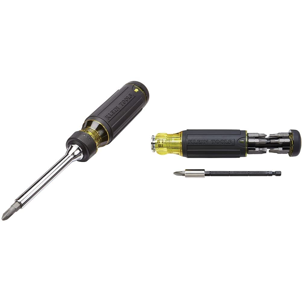 Klein Tools 14-in-1 Multi-Bit Ratcheting Screwdriver with 32303 Impact Rated Screwdriver/Nut Driver | Phillips, Slotted, Square, Torx Bits | Industrial-Strength Cushion-Grip Handle | Perfect for Home Repairs, DIY Projects & Professional Construction Work