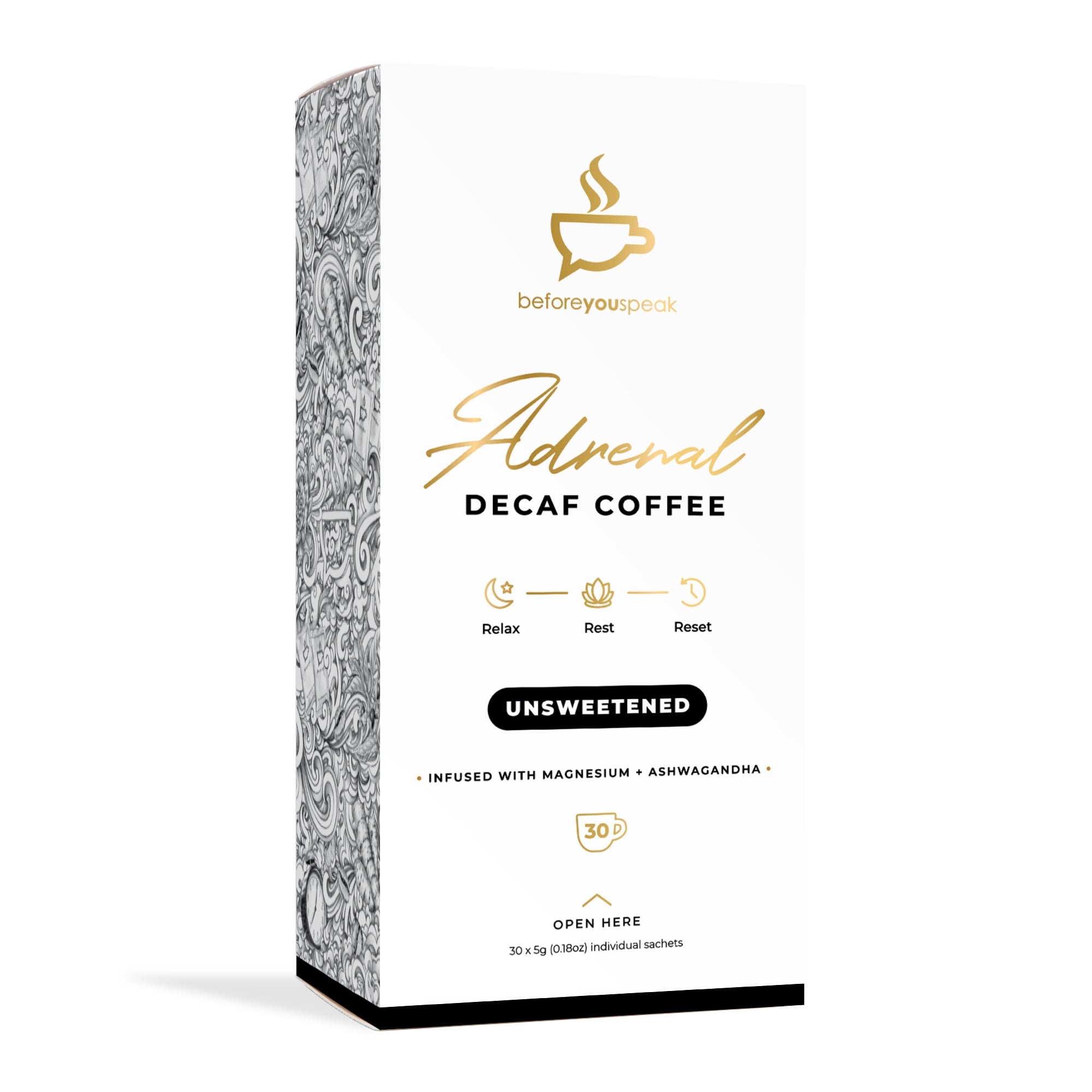 Adrenal Decaf Unsweetened Coffee - Organic Decaffeinated Coffee Beans for Stress Relief & Relaxation - Perfect for Evening Brews, Meditation & Nighttime Rituals