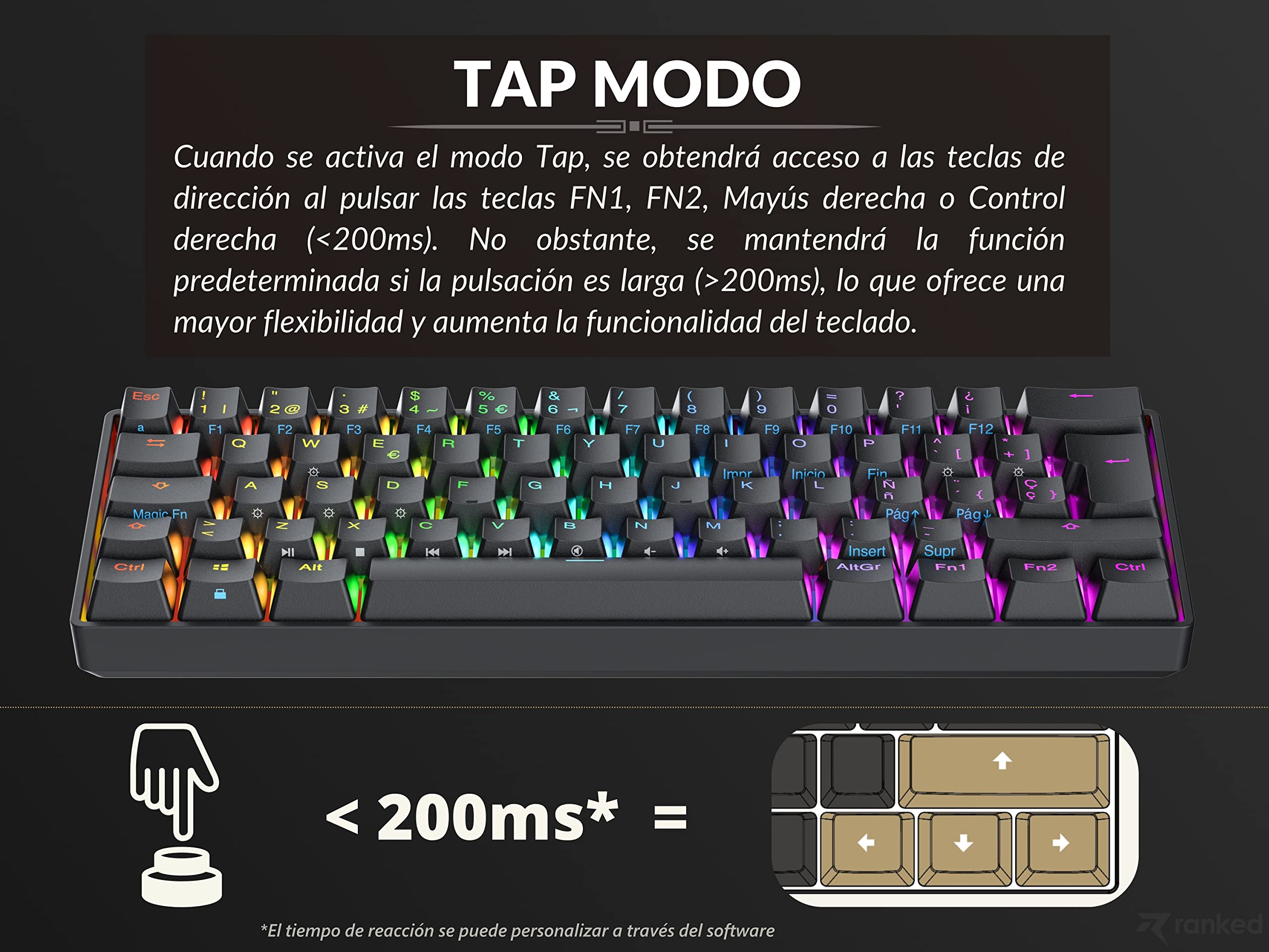 N60 Nova 60% Mechanical Gaming Keyboard - Hot Swappable, 62 Programmable Keys with RGB Backlight - ISO ES Spanish Layout (Black, Gateron Blue Switches) - Perfect for PC/Mac Gamers, Typists & Office Work