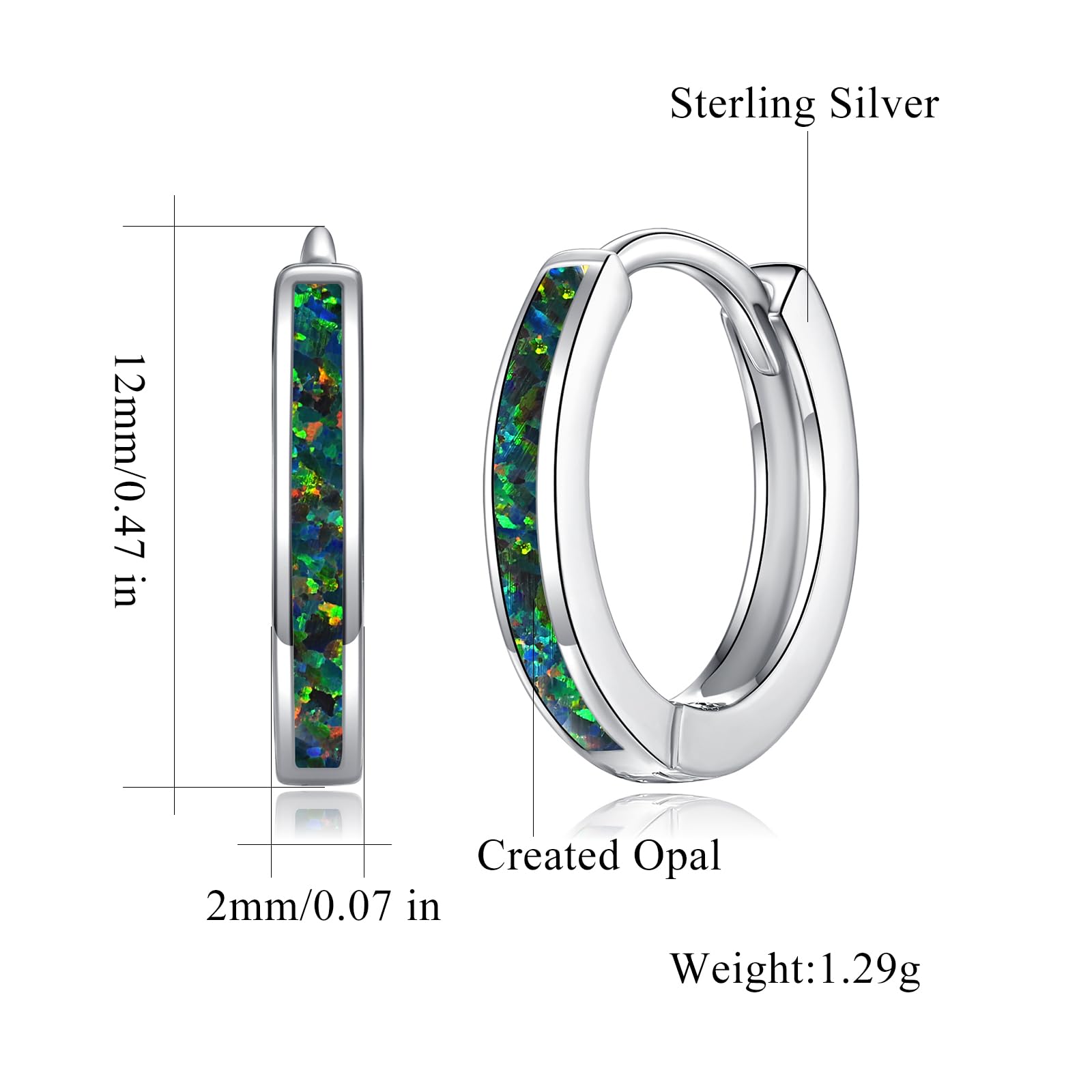 CiNily Sterling Silver Hoop Earrings - 12mm Tiny Opal Huggie Earrings for Women | Lightweight Dainty Mini Hoops | Hypoallergenic Cartilage Piercing Jewelry | Perfect for Everyday Wear, Gifts & Special Occasions
