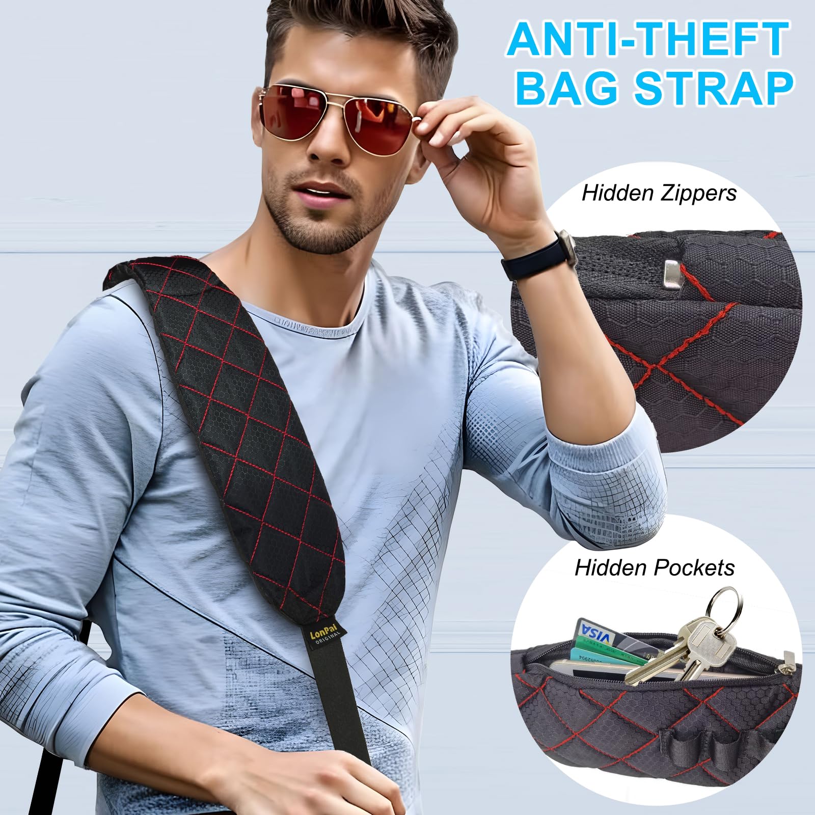 Anti-Theft Reversible Shoulder Strap Bag Belt - Ultra Comfortable Padded Design with Secure Pockets | Stylish 2-Tone Crossbody Purse for Travel, Work & Daily Use