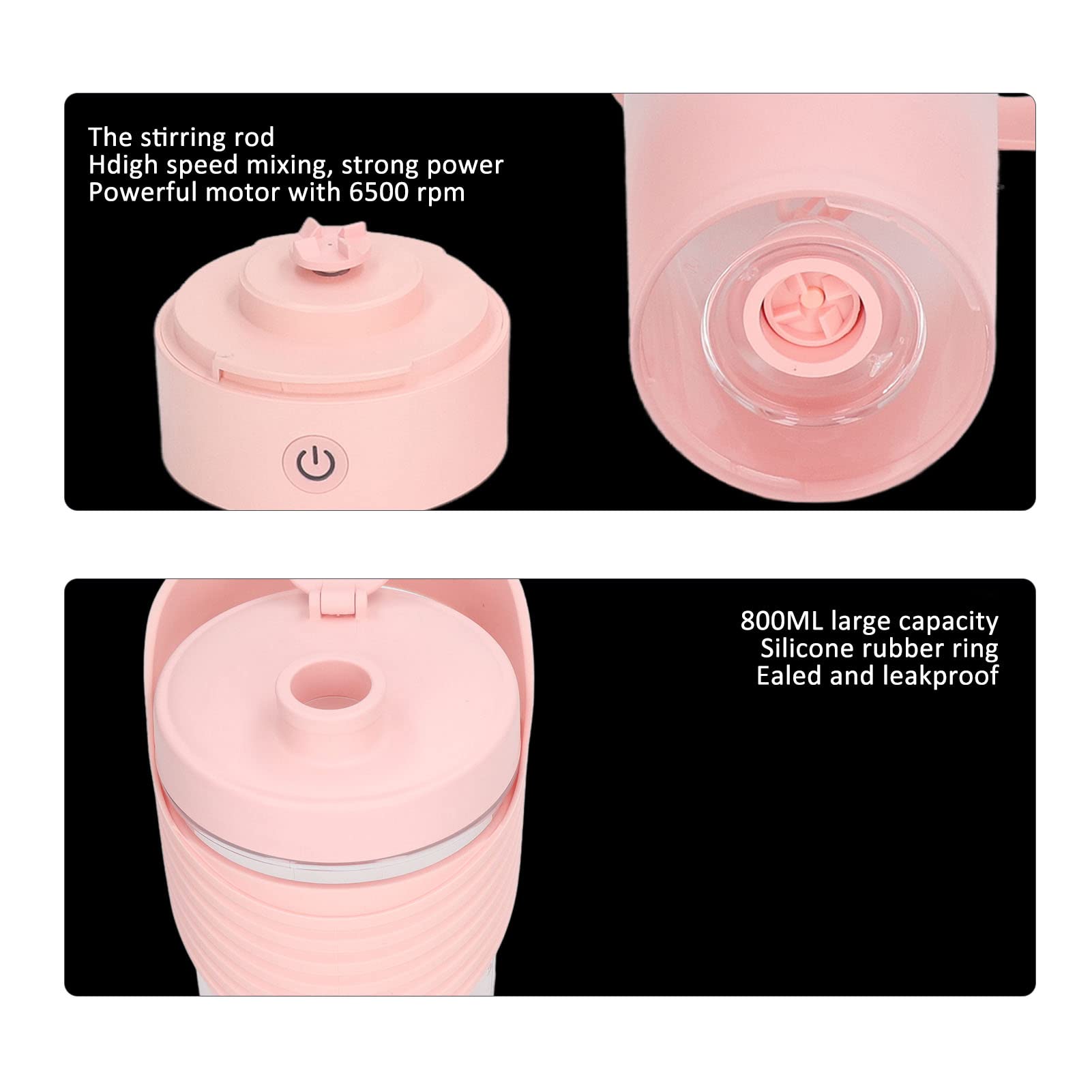 Dpofirs 800mL Electric Protein Shaker Bottle - USB Rechargeable Blender for Protein Powder, Smoothies & Meal Replacement - Perfect Gym, Office & Travel Companion (Rose)