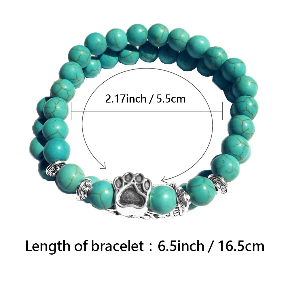 Stackable Pawprint Panther Buddha Skull Dragon Bracelets for Women & Men - Elastic Turquoise Beaded Stretch Bracelets - Boho Jewelry for Yoga, Meditation & Festival Fashion