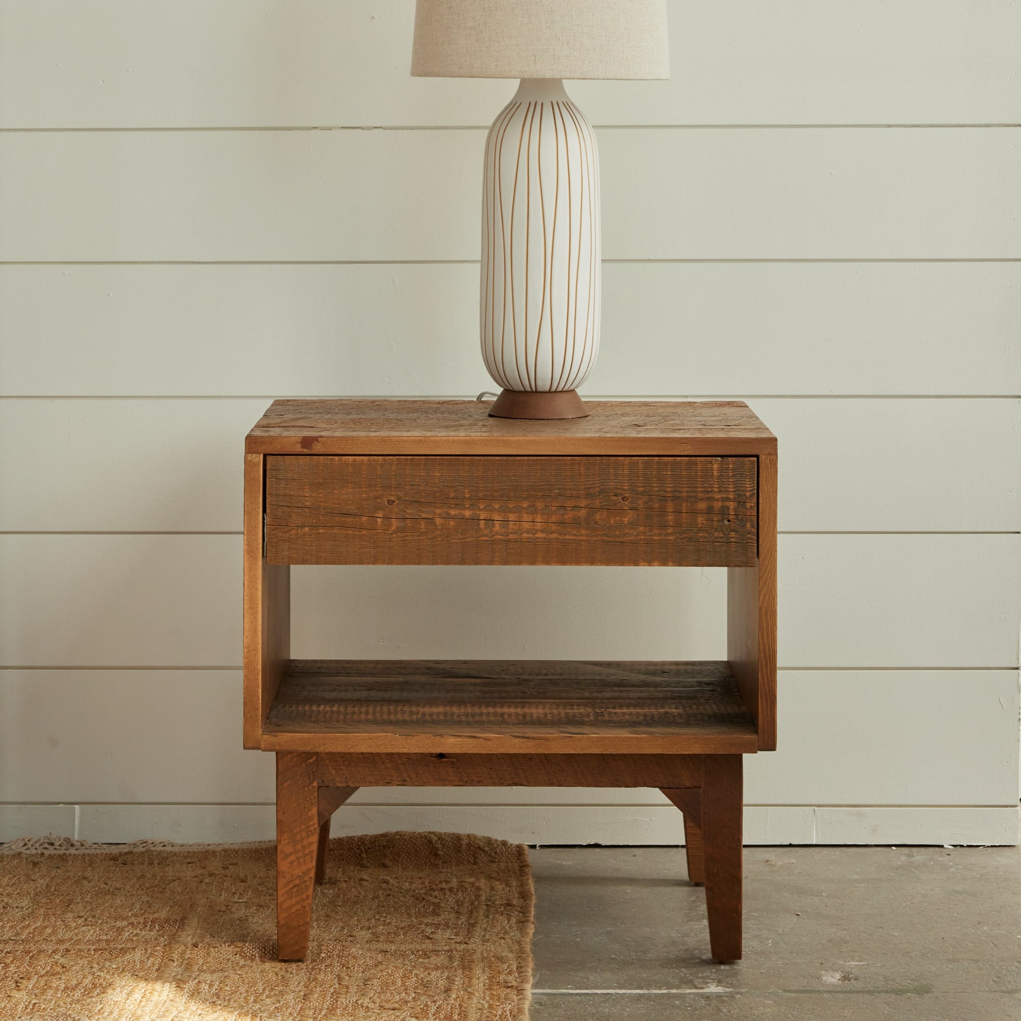 Natural Wood End Table - Solid Wood Nightstand for Bedroom, Living Room | Rustic Side Table with Storage Shelf, Perfect for Small Spaces & Home Decor