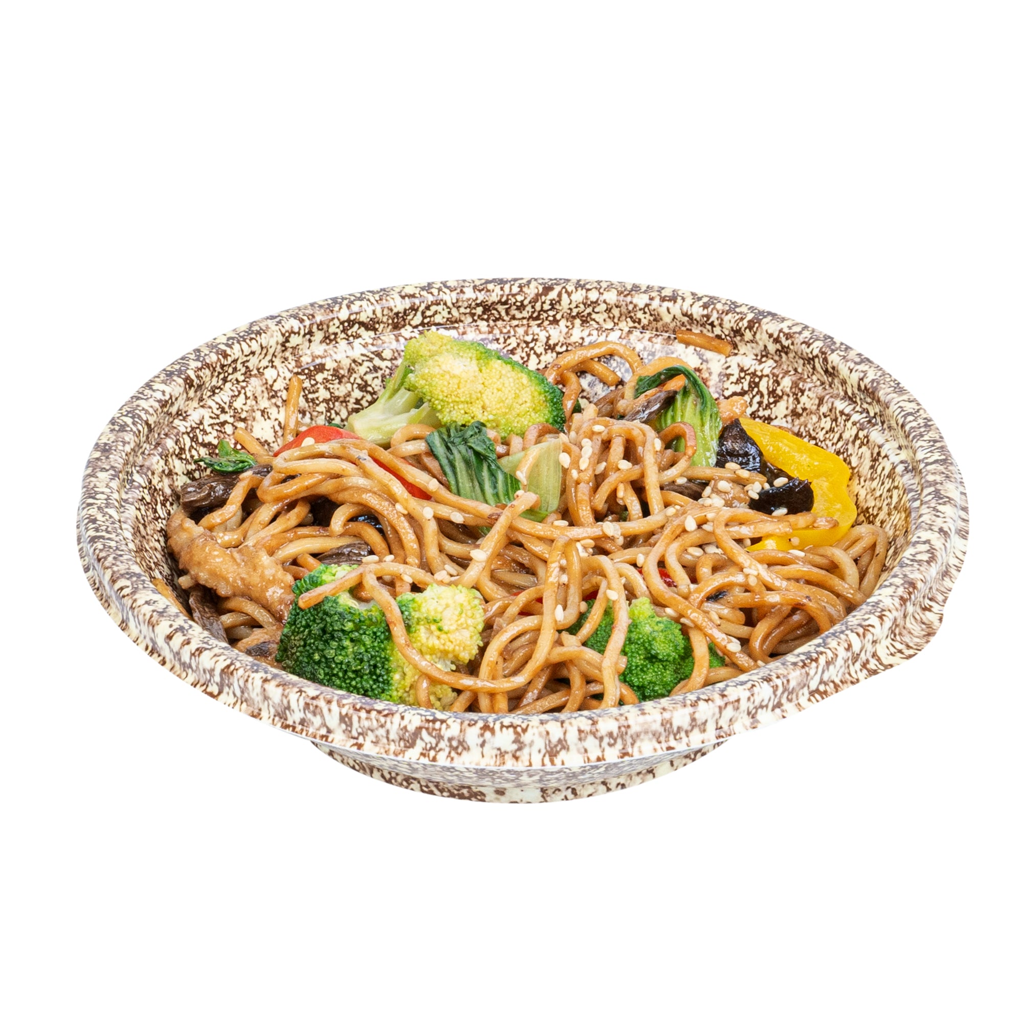 Bento Tek 10 oz Round Brown and White Plastic Asian Style Bowl - Microwave Safe, Durable, 6.75