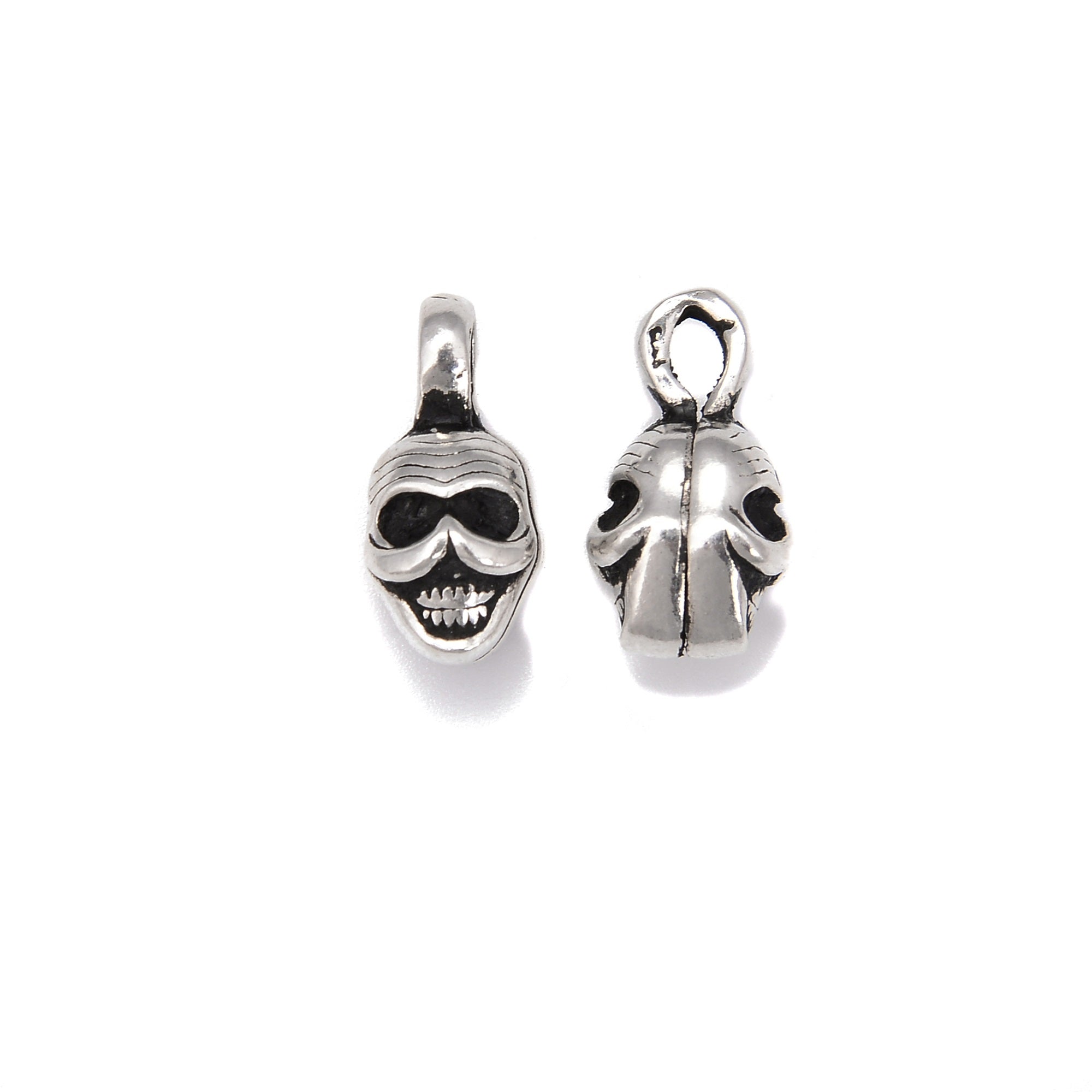 925 Sterling Silver Double Sided Skull Charm Pendant - 9x17mm Gothic Jewelry for Men & Women - 2pcs per Bag - Perfect for Necklaces, Bracelets & DIY Jewelry Making