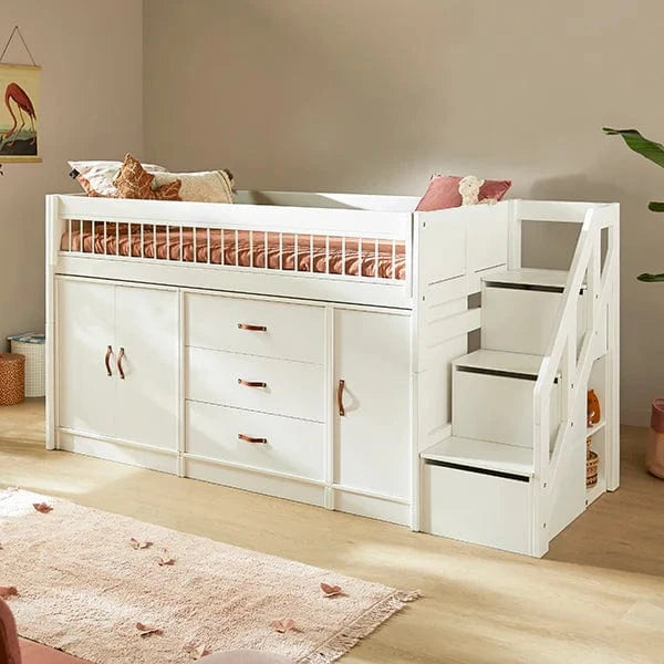 Mid Sleeper Bed with Storage - 128cm Height, Space-Saving Kids & Teens Bedroom Furniture for Small Rooms, Dorms & Apartments