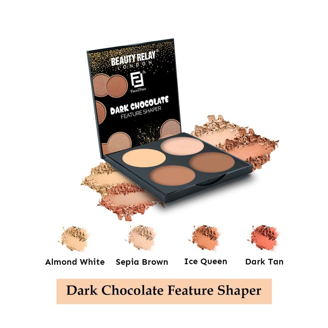 BEAUTYRELAY LONDON Face 2 Face Dark Chocolate Feature Shaper - Blendable Concealer, Bronzer & Blush for Slimming, Sculpting & Contouring - Matte Shaper with Radiant Glow (4 Shades) | Perfect for Everyday Makeup & Professional Contouring Looks