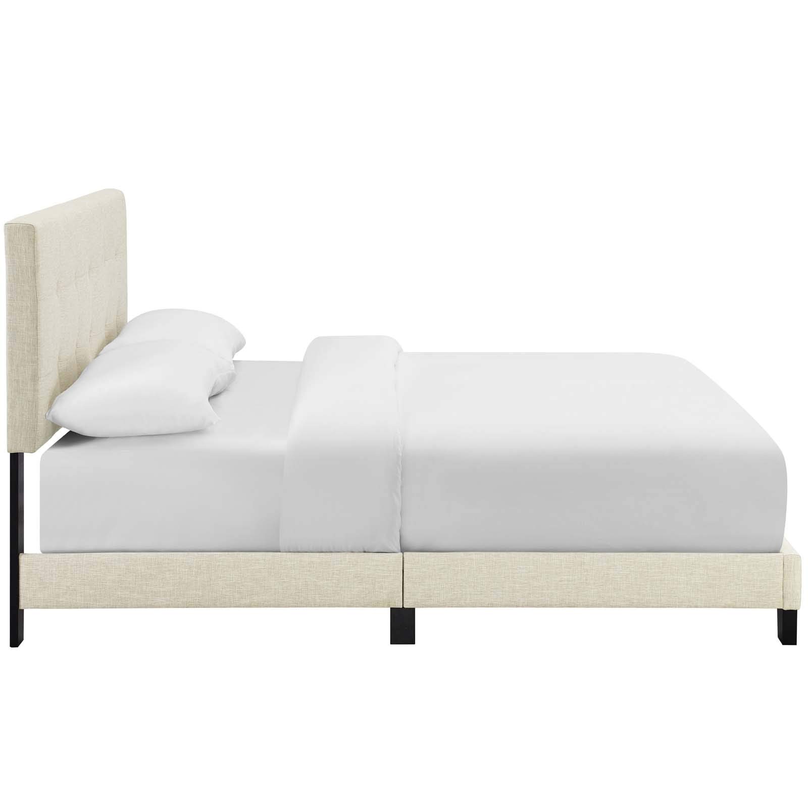 Modern Contemporary Urban Design Beige Fabric Platform Bed Frame for Stylish and Minimalist Bedrooms