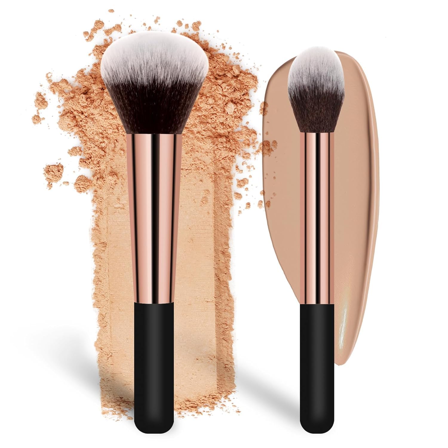 Banidy Makeup Brush Set - Powder, Foundation, Highlighter - Wooden Handle for Flawless Blending