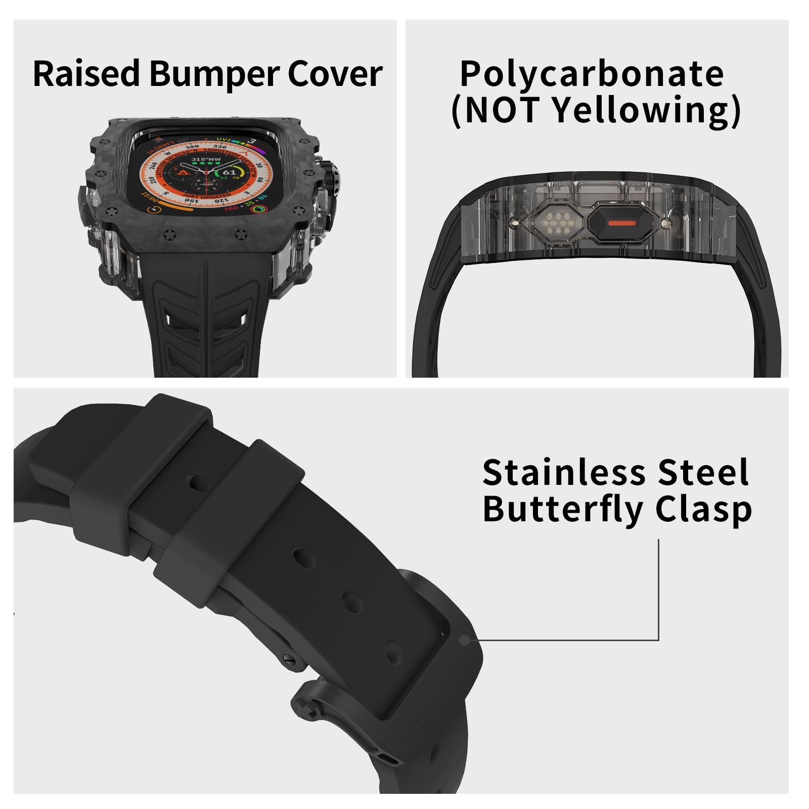 Premium Carbon Fiber Case & Fluorine Rubber Band for Apple Watch Ultra 2 (49mm) - Luxury Protective Cover & Replacement Strap for Men - Perfect for Workouts, Outdoor Adventures & Everyday Wear