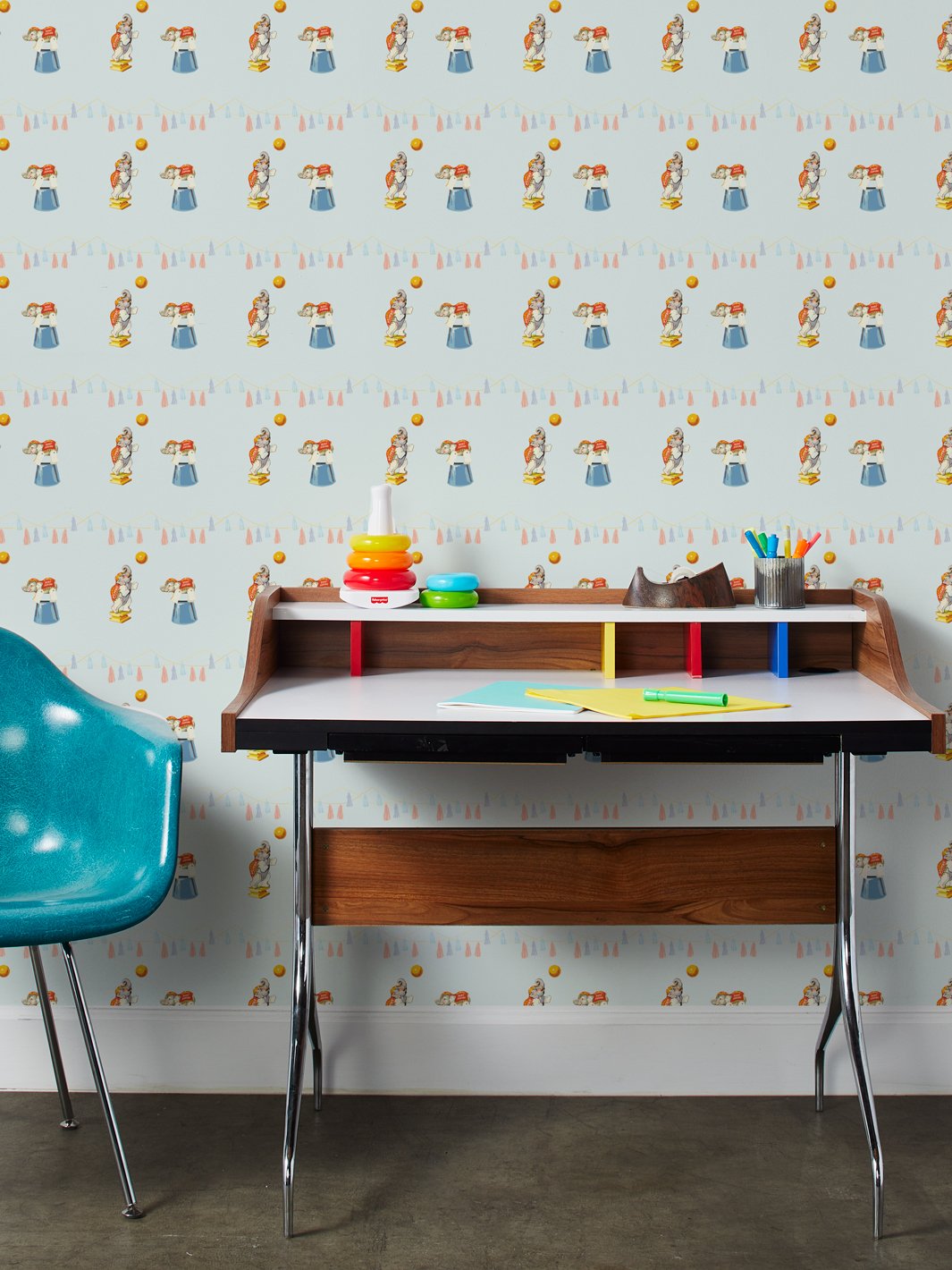 Fisher Price™ 'Elephant Circus' Wallpaper in Robins Egg Blue - Perfect for Nursery, Kids Room & Playroom Decor