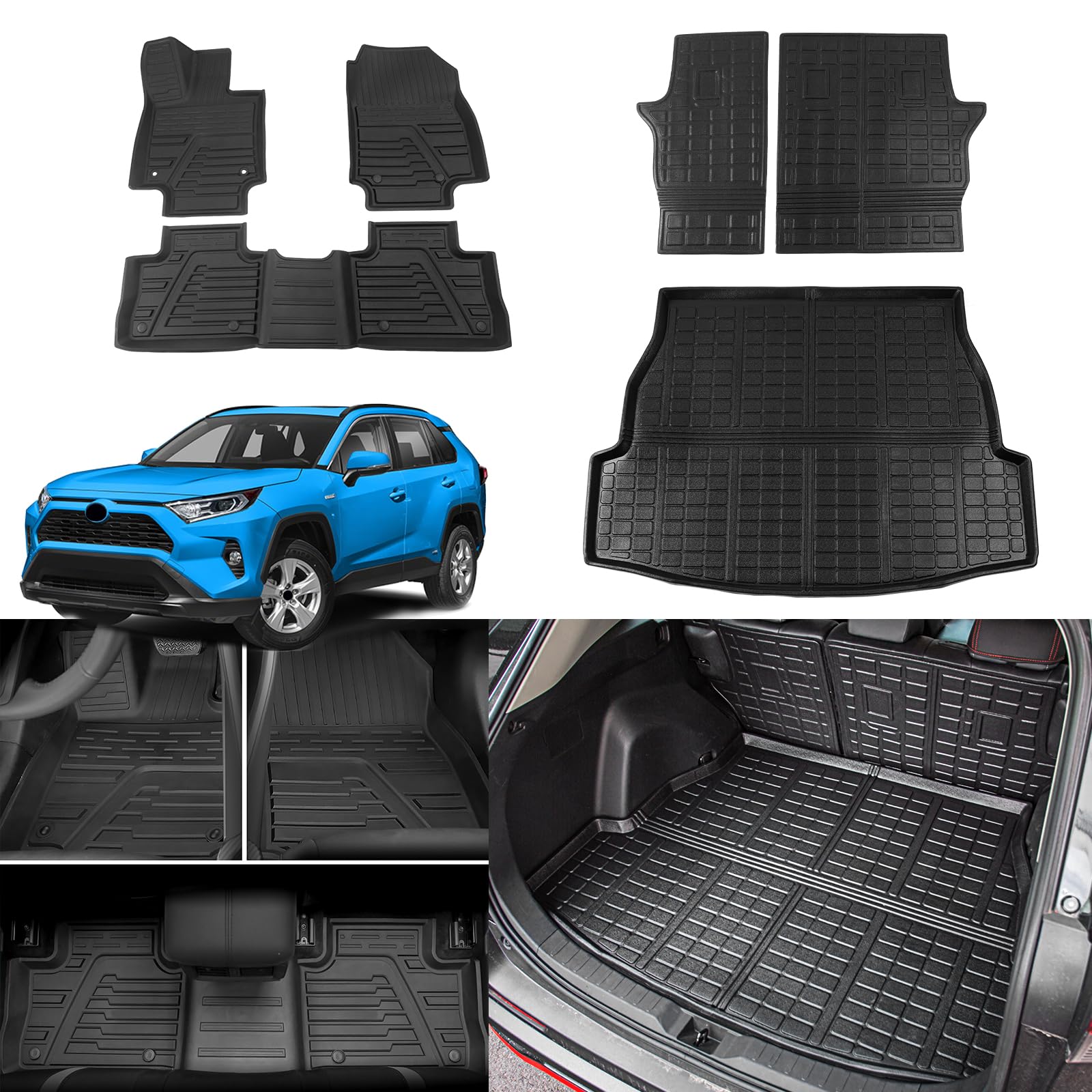All-Weather TPE Cargo Liner & Floor Mats for 2019-2025 Toyota RAV4 - Trunk Mat, Back Seat Cover Protector & Custom Fit Floor Mats - Perfect for Road Trips, Camping & Daily Commute