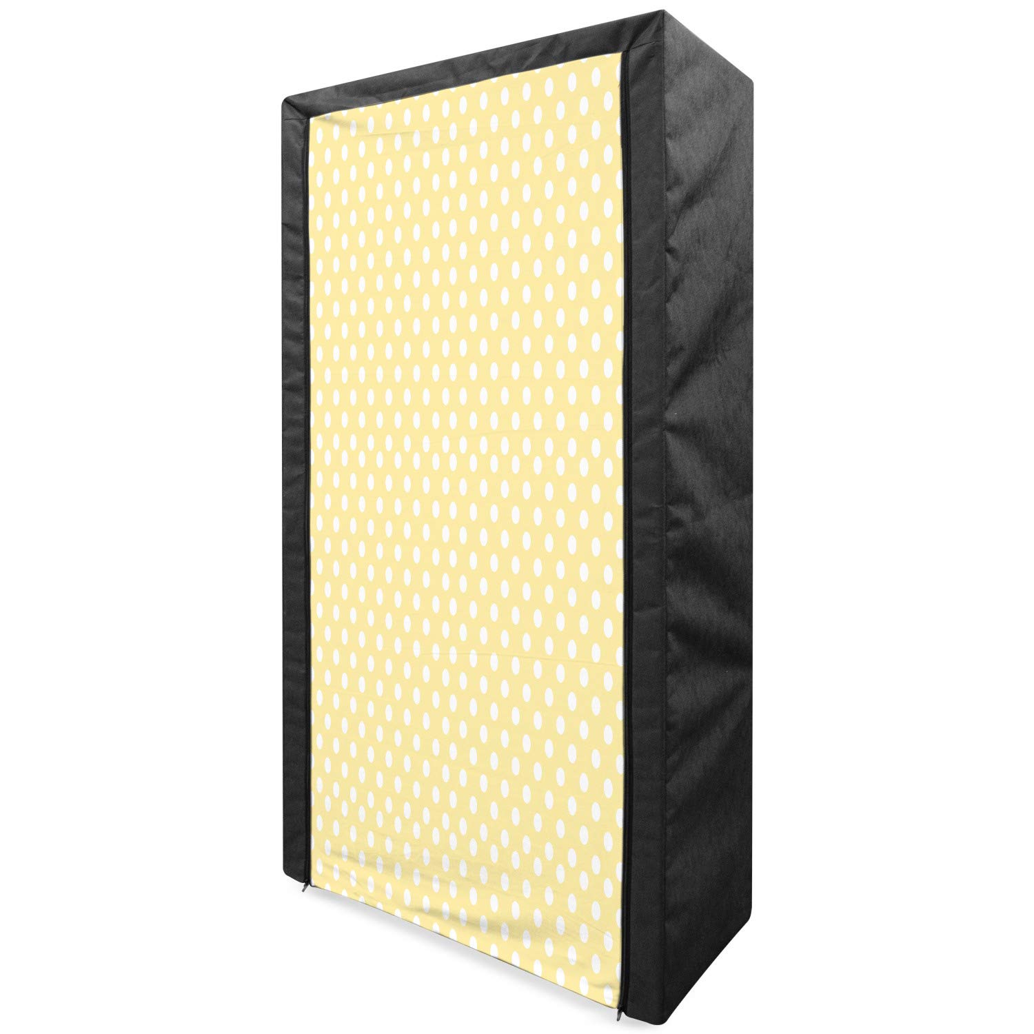 Ambesonne Polka Dots Portable Fabric Wardrobe - Vintage Pastel Dots Design, 33.5 Inch Clothing Organizer with Shelves for Bedroom Storage | Yellow & White | Perfect for Small Spaces, Dorm Rooms & Closet Organization