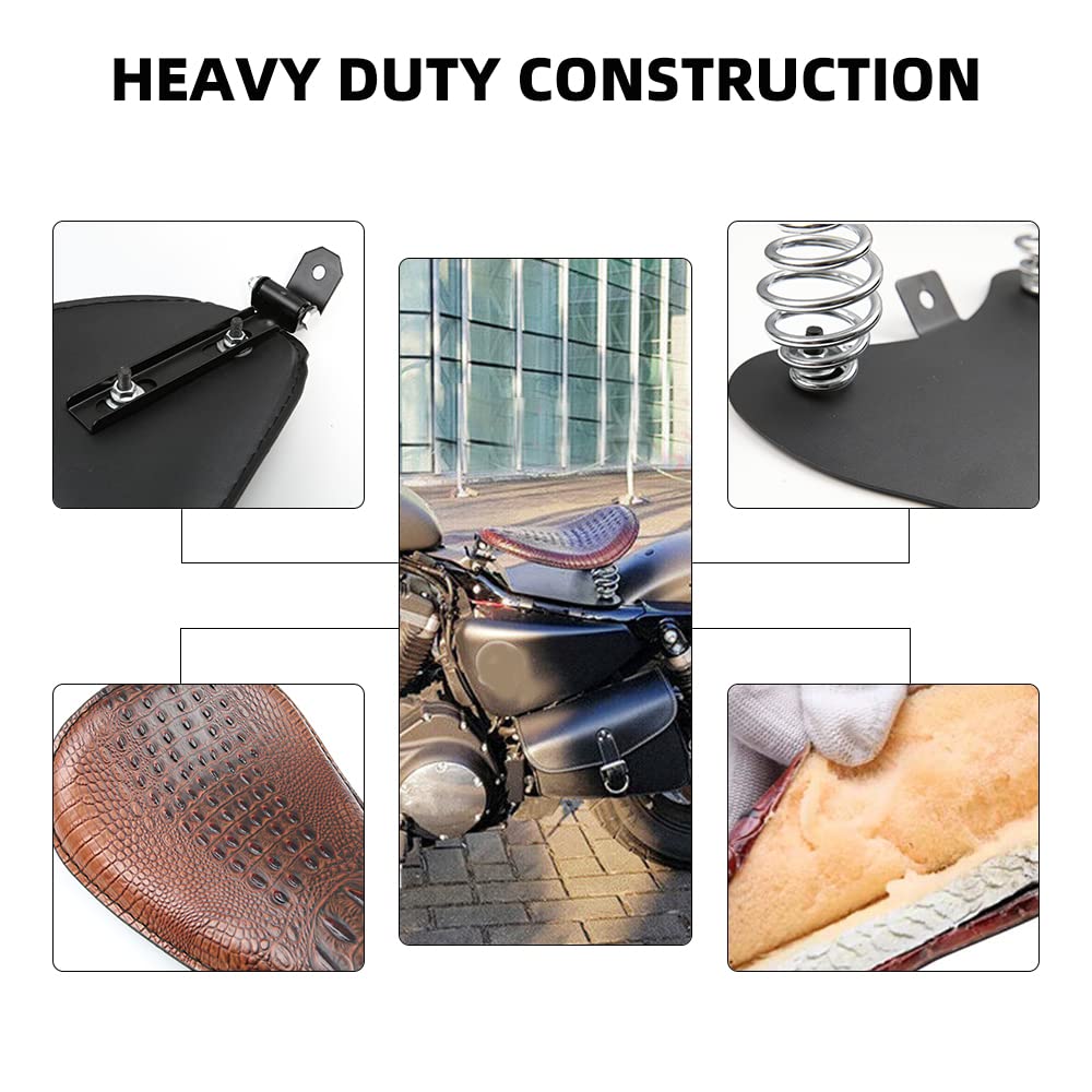 Brown Bobber Motorcycle Solo Seat for Harley Sportster XL 1200/883/48 & Dyna - Comfortable Cafe Racer Style Saddle for Urban Commuting & Weekend Cruising