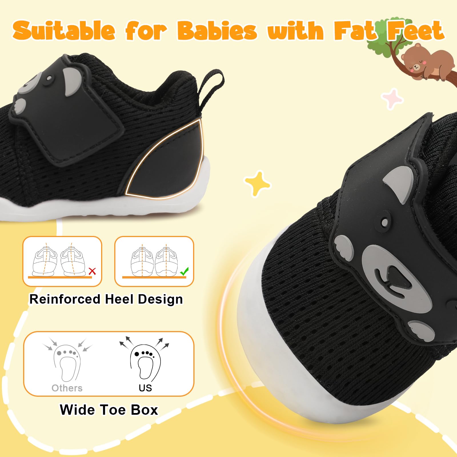 FEETCITY Baby Walking Shoes - Wide Infant Sneakers for Boys & Girls | Breathable Barefoot Toddler Shoes | Slip-On Crib Shoes for First Steps & Indoor Play