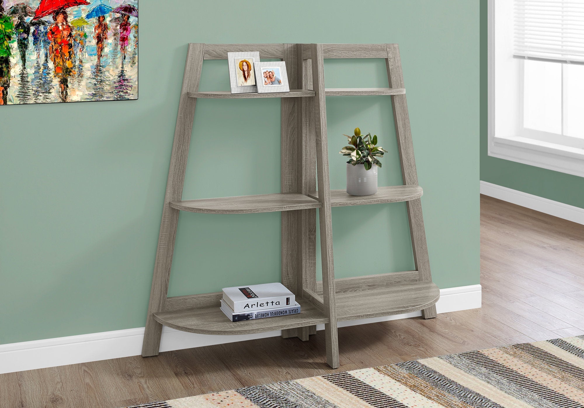 48-Inch Tall Dark Taupe Bookcase Shelf - Modern Accent Etagere for Living Room, Bedroom & Home Office Storage
