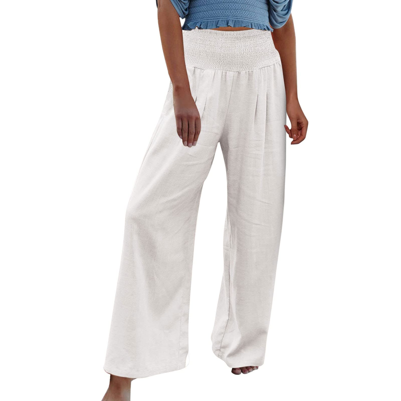 Women's Casual Linen Pants - High Waisted Straight Leg Beach Pants with Drawstring & Pockets | Relaxed Fit Sweatpants for Summer, Travel, Yoga and Lounge Wear