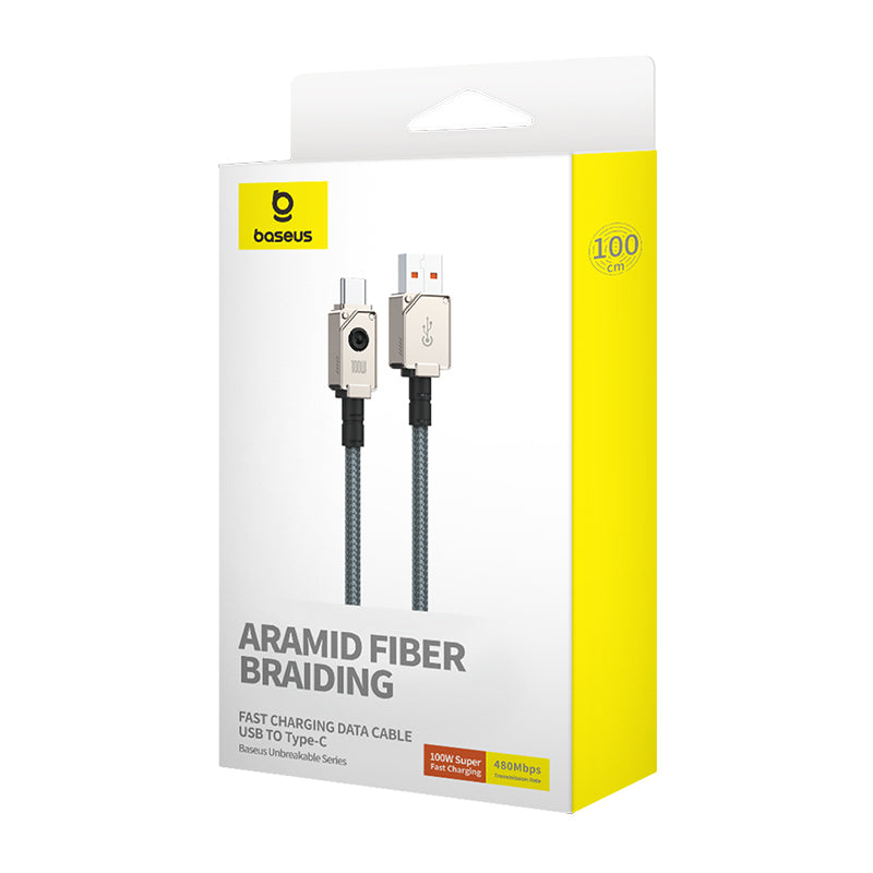 Baseus Unbreakable 100W Fast Charging USB to Type C Cable 1m - Durable & High-Speed Charging for Smartphones, Tablets & Laptops - Perfect for Home, Office & Travel Use