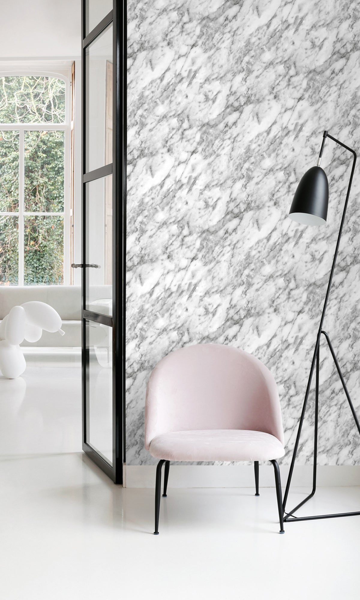 Black and White Art Deco Marble Wallpaper R9434 - Self-Adhesive Peel & Stick Wallpaper for Living Room, Bedroom, Bathroom, Office Decor