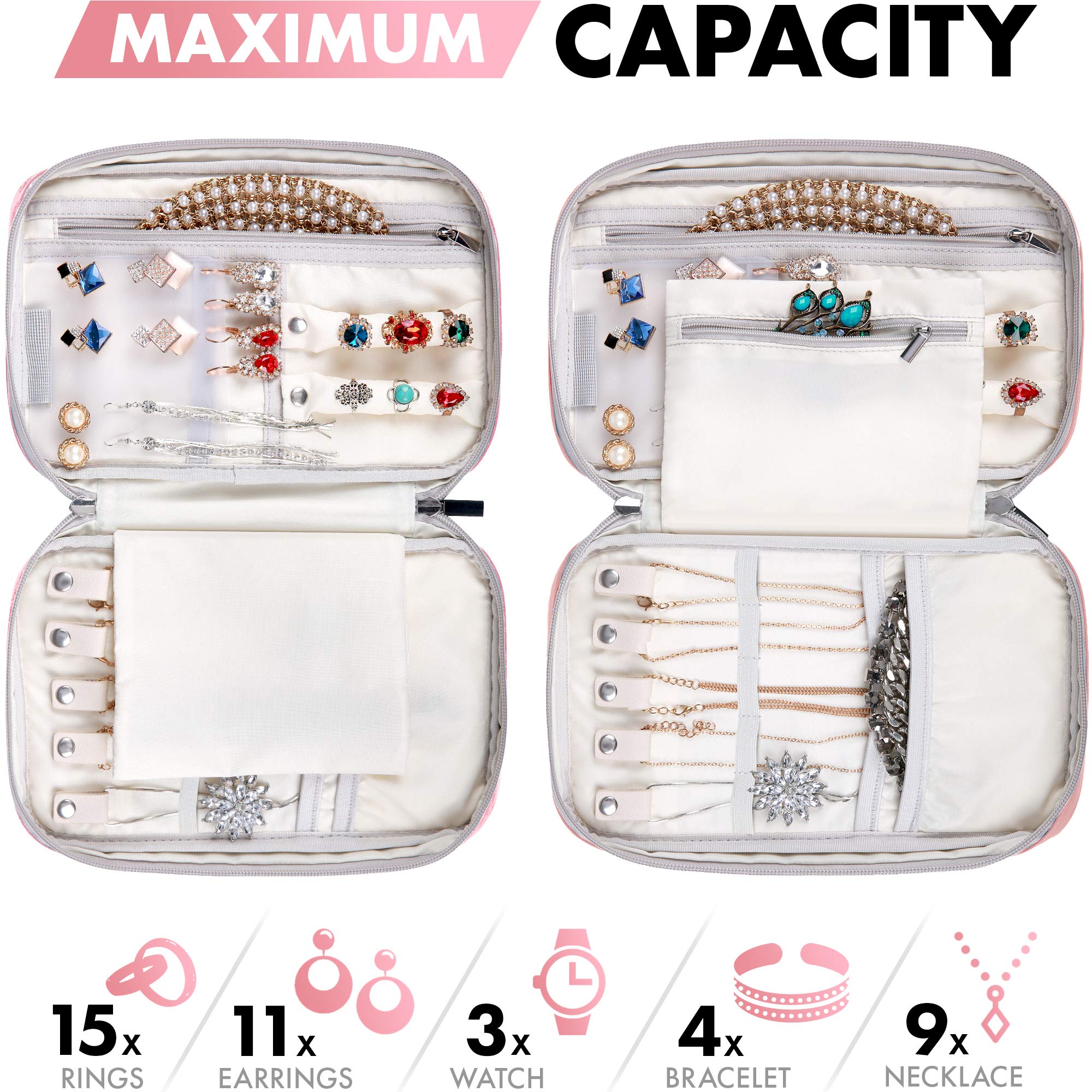VASCO Travel Jewelry Organizer Roll - Portable Jewelry Case for Necklaces, Earrings, Rings | Compact Jewelry Storage Bag | Women's Jewelry Organizer for Travel, Vacation & Daily Use