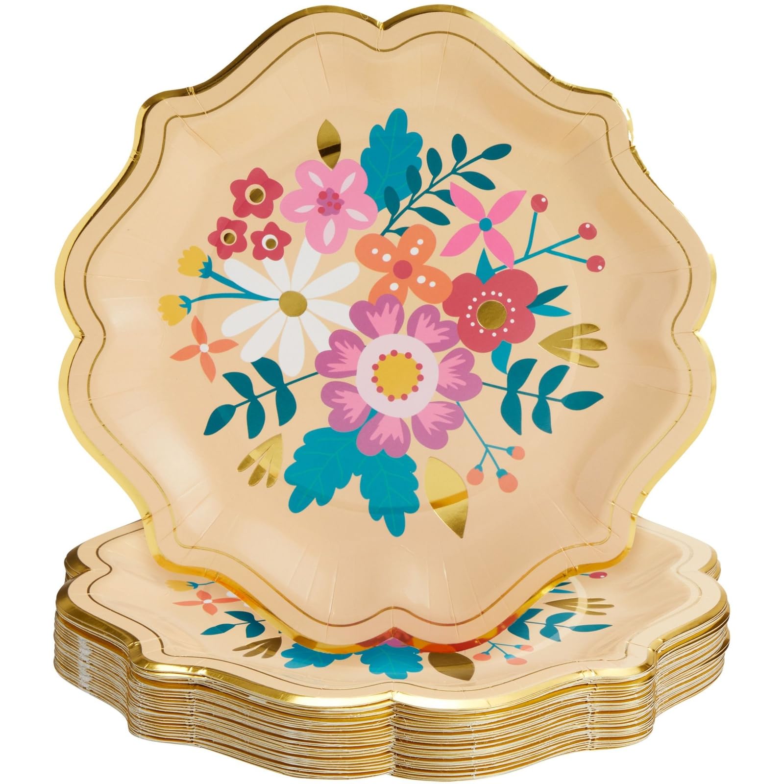Vintage Floral Paper Plates with Scalloped Edge - 9 Inch Disposable Party Plates (24 Pack) for Mexican Fiestas, Spring Tea Parties, Bridal Showers & Garden Events - Elegant Floral Design for Any Celebration
