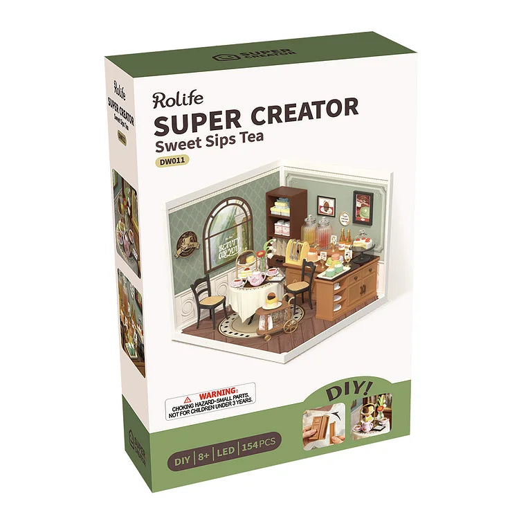 Rolife Sweet Sips Tea DIY Miniature Dollhouse Kit - Creative Mini House Model for DIY Craft, Home Decor, and Gift Giving