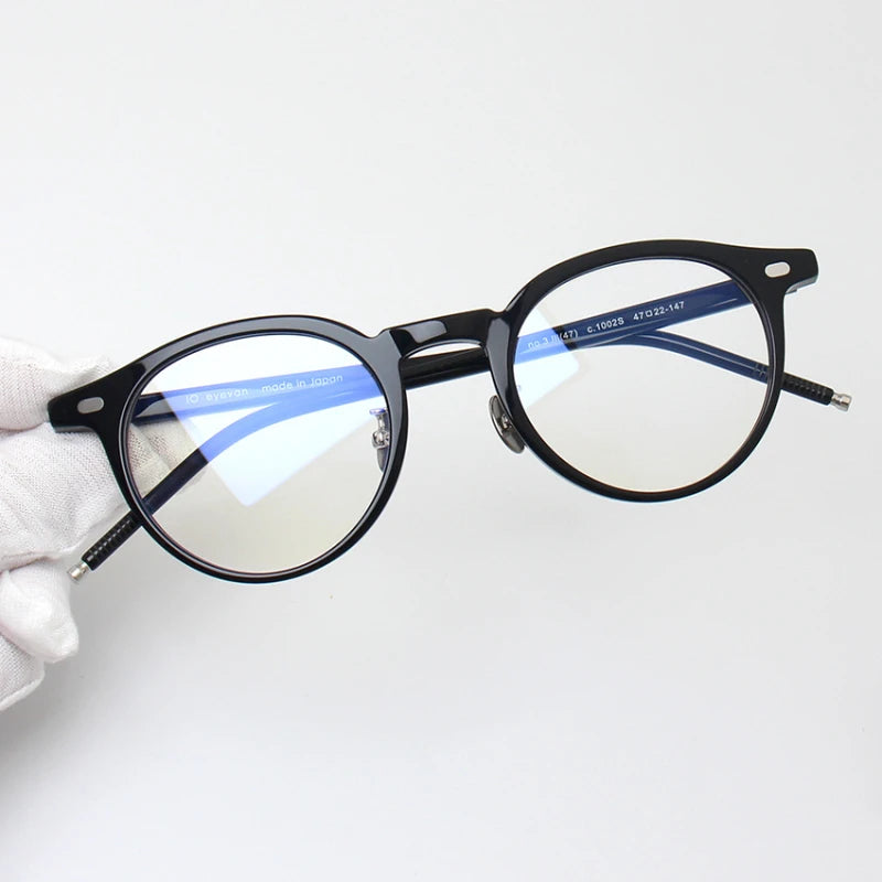 Black Unisex Full Rim Round Acetate & Titanium Eyeglasses 49203 - Stylish Lightweight Frames for Work, Reading & Everyday Wear