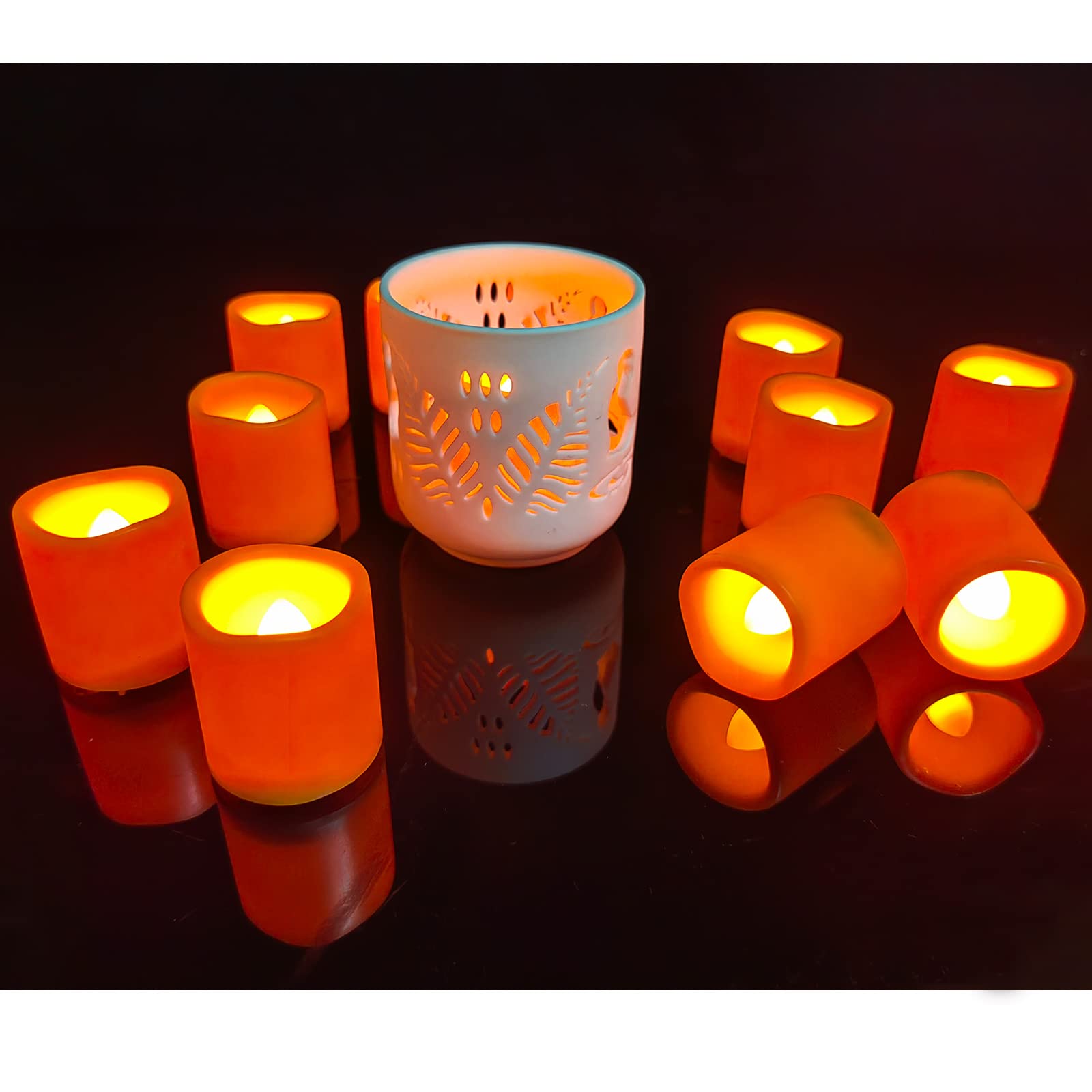 24 Pack Flameless LED Votive Candles - Battery Operated Flickering Tea Lights in Warm Orange Glow - Perfect for Halloween, Weddings, Christmas, Valentine's Day & Home Decor - Safe for Indoor/Outdoor Party, Table Centerpiece & Garden Decoration