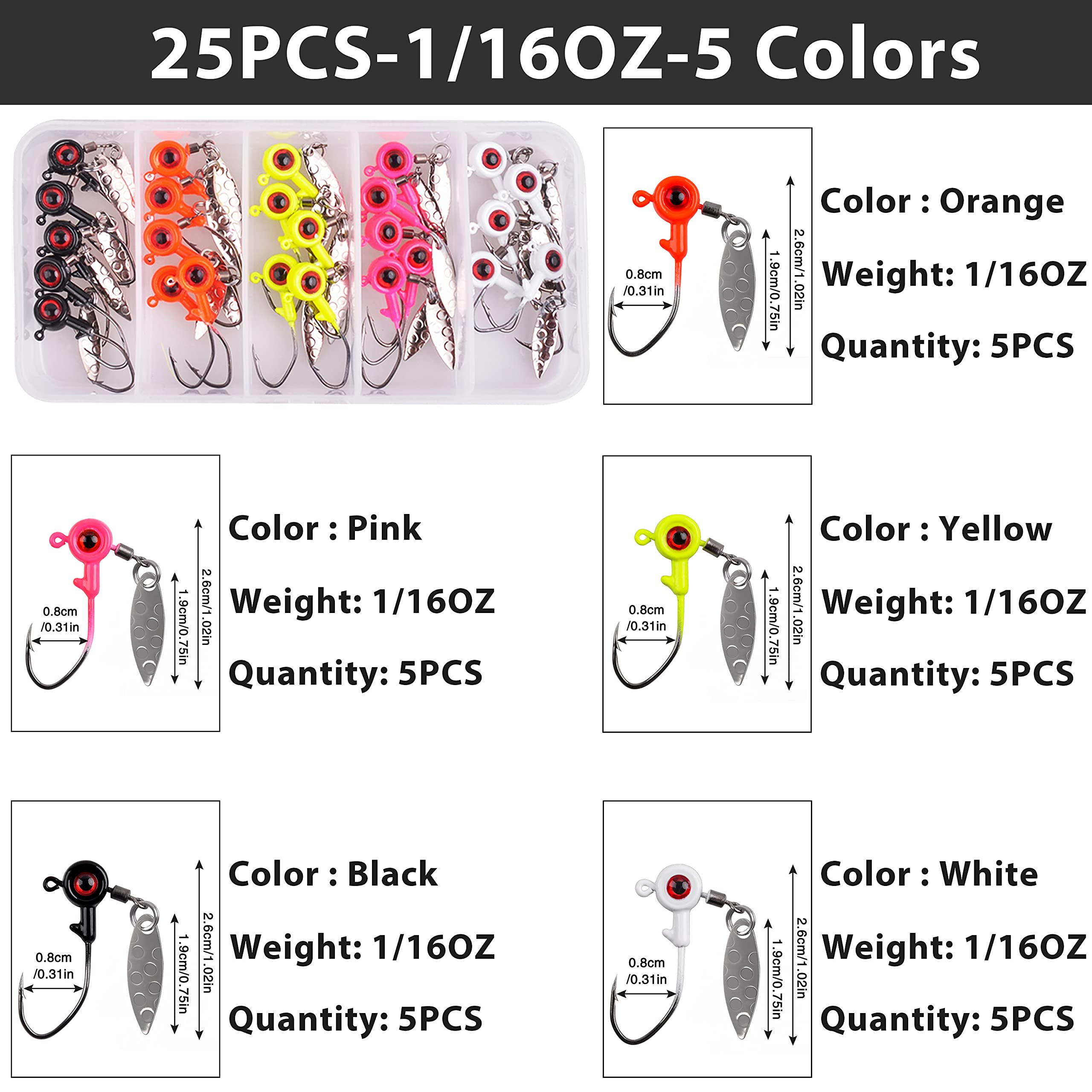 25-50PCS Fishing Jig Heads Kit with Plastic Box for Bass & Crappie - Freshwater & Saltwater Fishing Lures