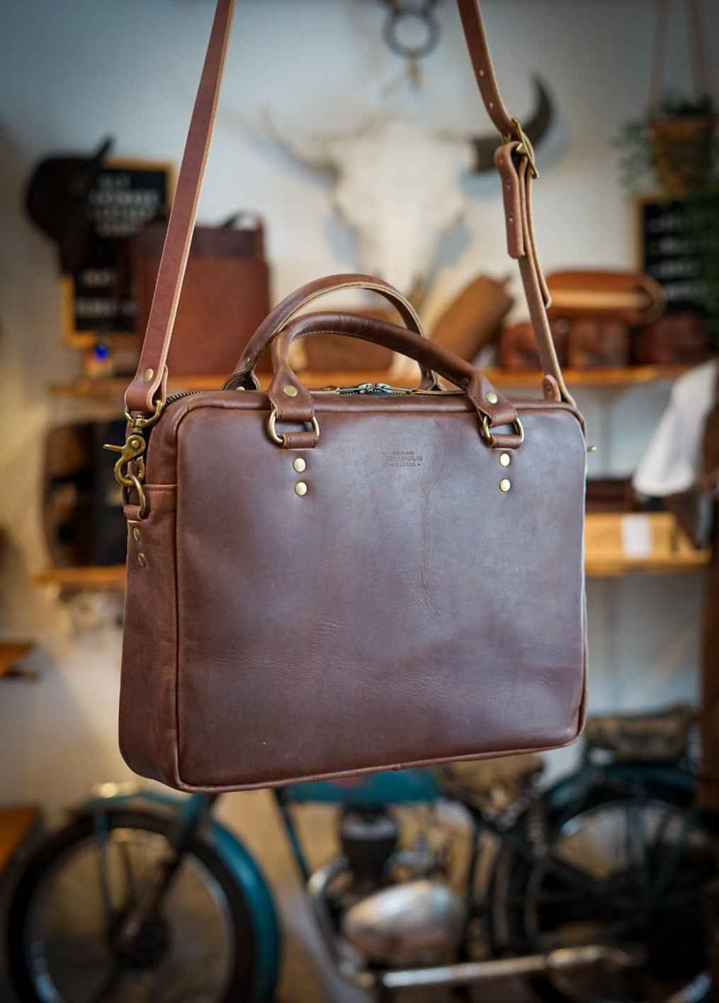 Premium Leather Work Bag for Professionals - Dark Amber Harness - Stylish & Durable Laptop Briefcase for Office, Business Travel & Commuting