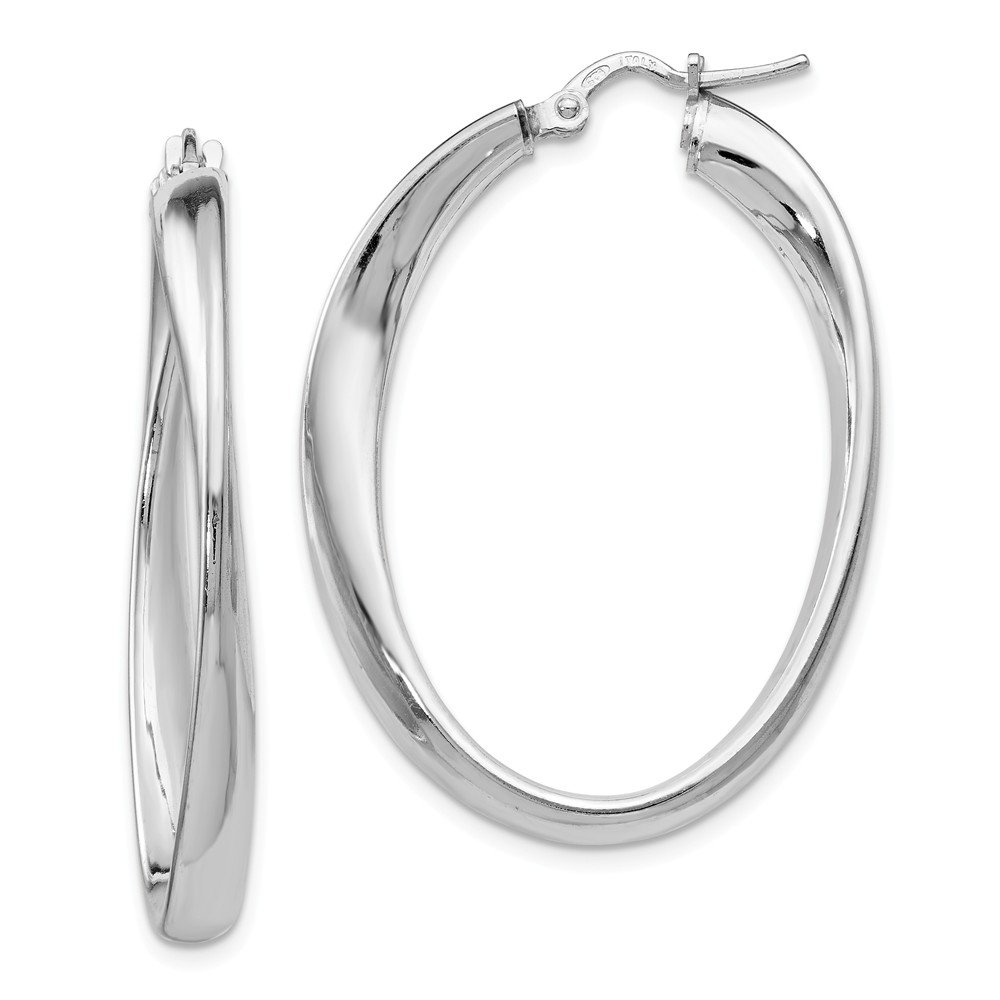 Sterling Silver Polished Twisted Oval Hoop Earrings for Women - Elegant Dangle Drop Earrings for Party, Wedding & Everyday Wear